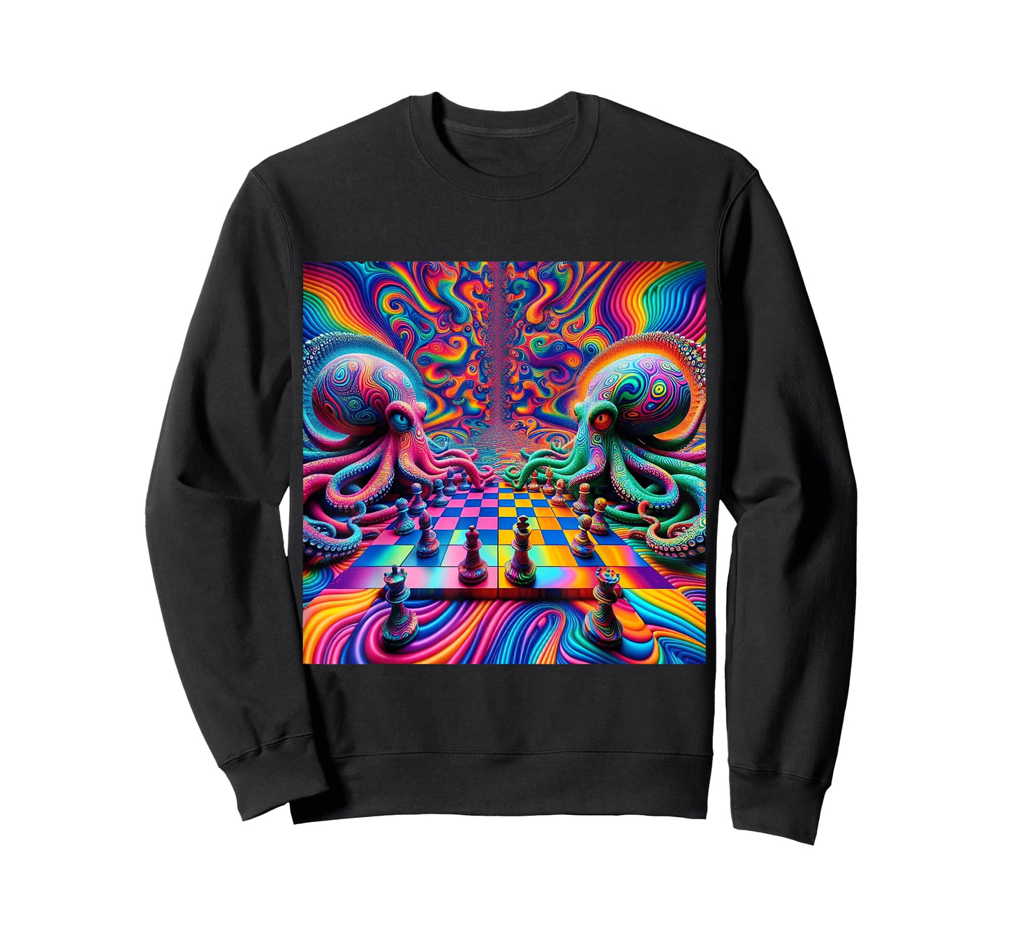 Trippy Octopus Alien Chess Battle EDM Music Rave Festival T-Shirt