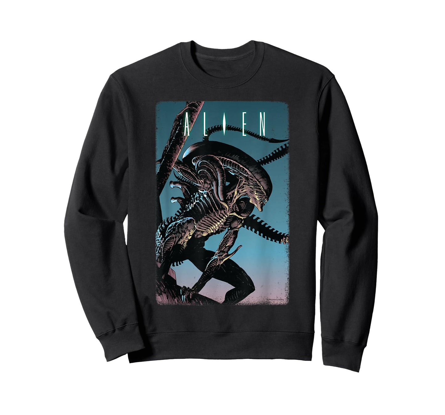 20th Century Fox Alien Xenomorph Illustrated Poster T-Shirt - Unisex-Adult, Classic Fit, Short Sleeve, Black