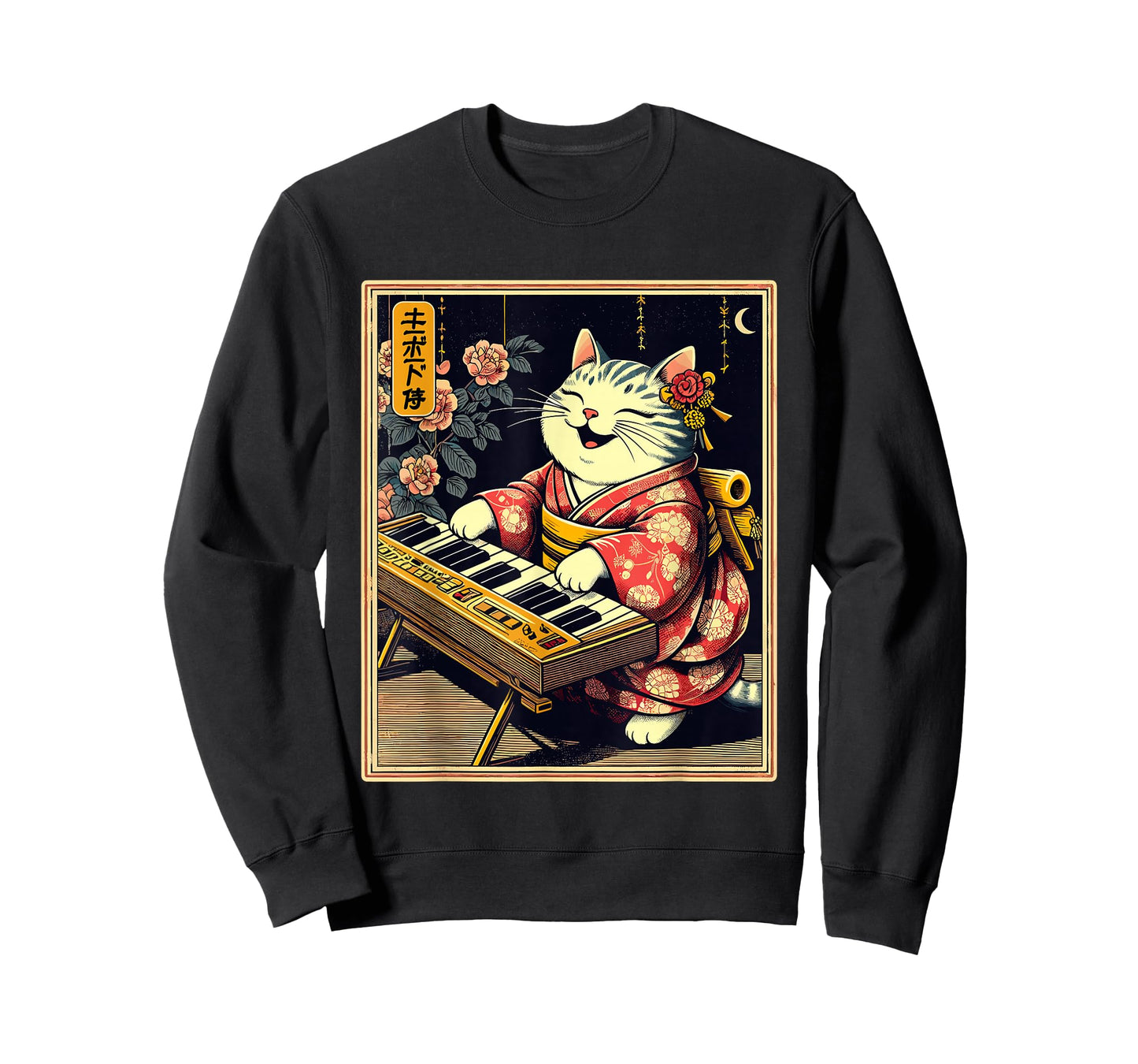 Japanese Samurai Cat Playing The Keyboard T-Shirt