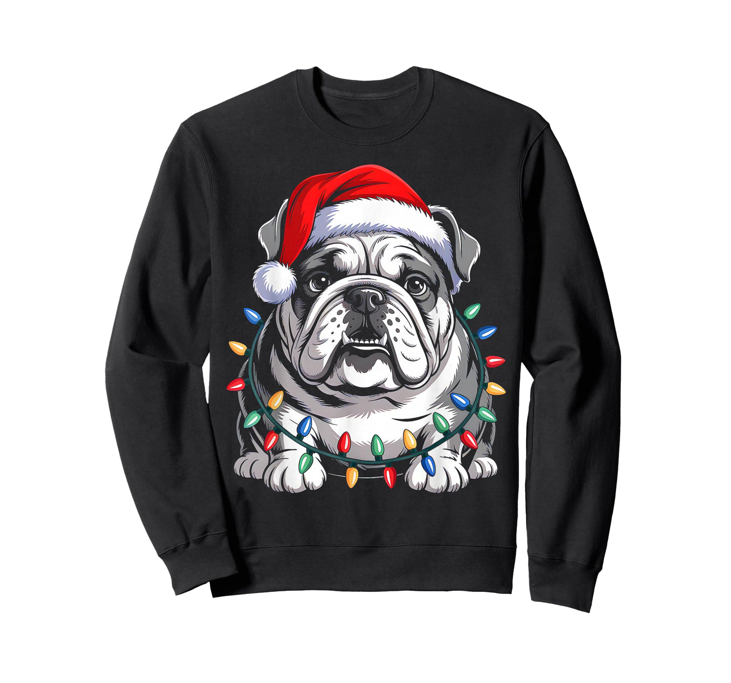 English Bulldog Christmas Lights Santa Hat Xmas Dog Lover T-Shirt