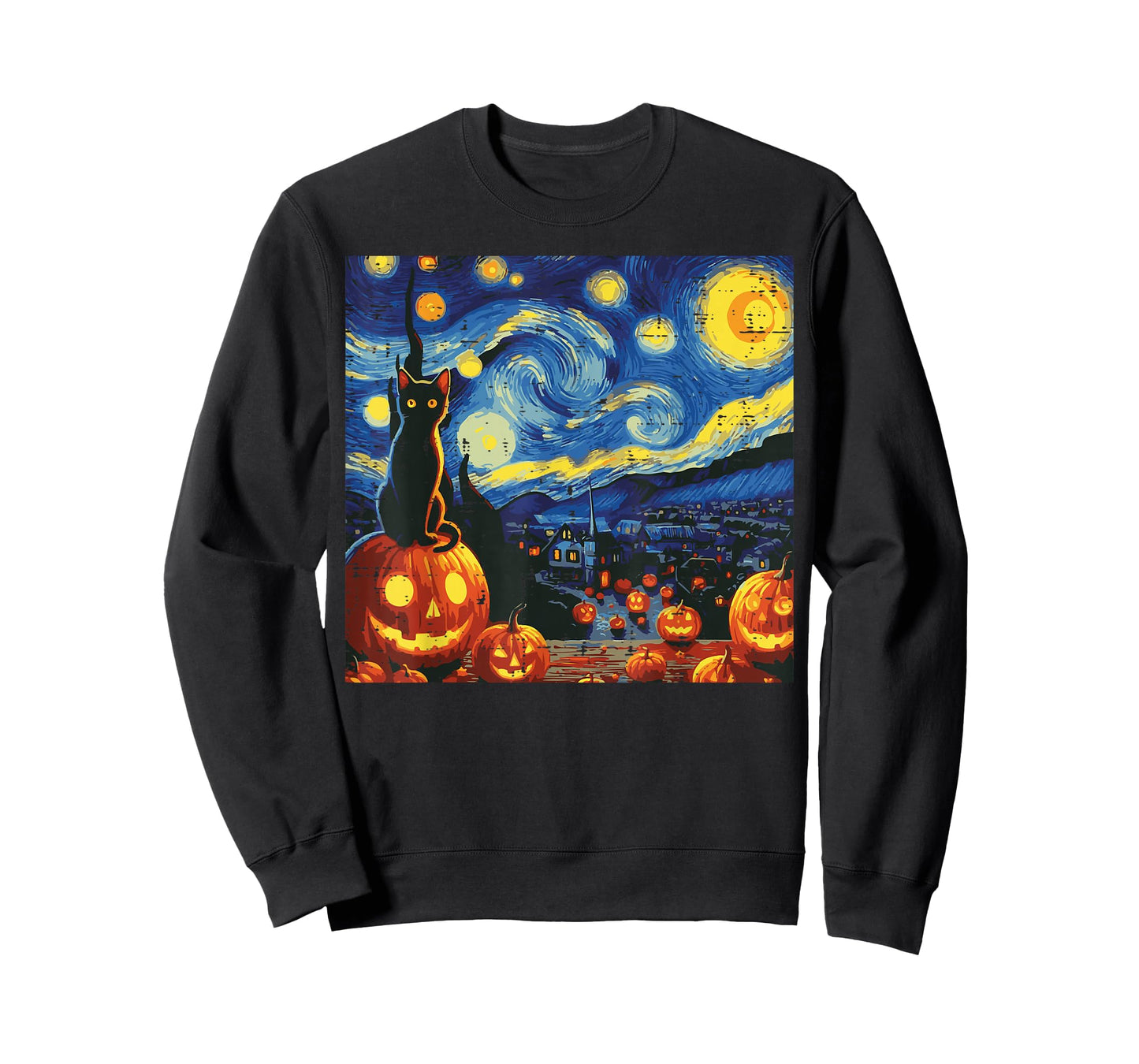 Halloween Starry Night Cat Pumpkins Costume Men Women Kids T-Shirt