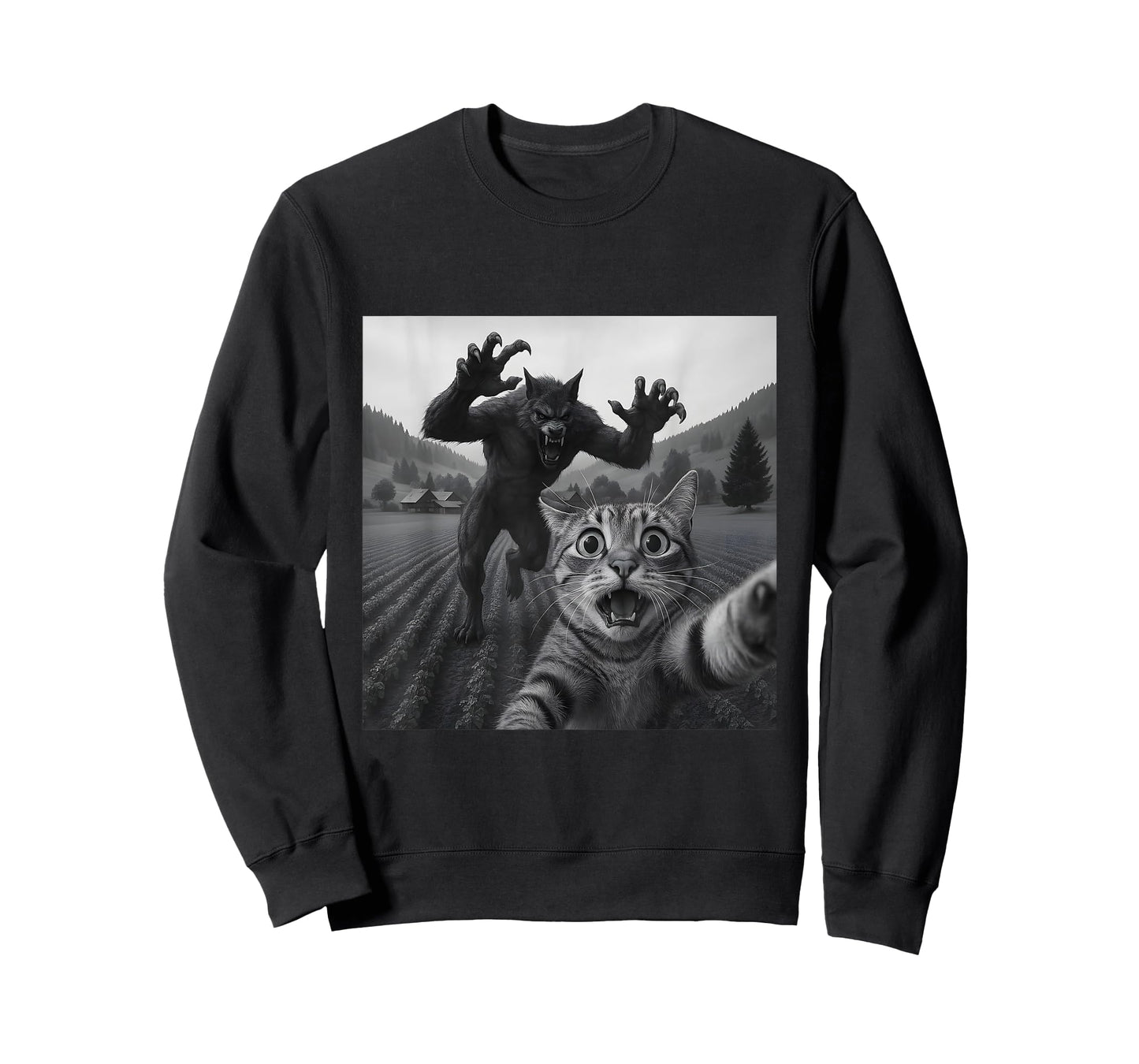 Epic Werewolf and Funny Cat Scary Monster Design T-Shirt