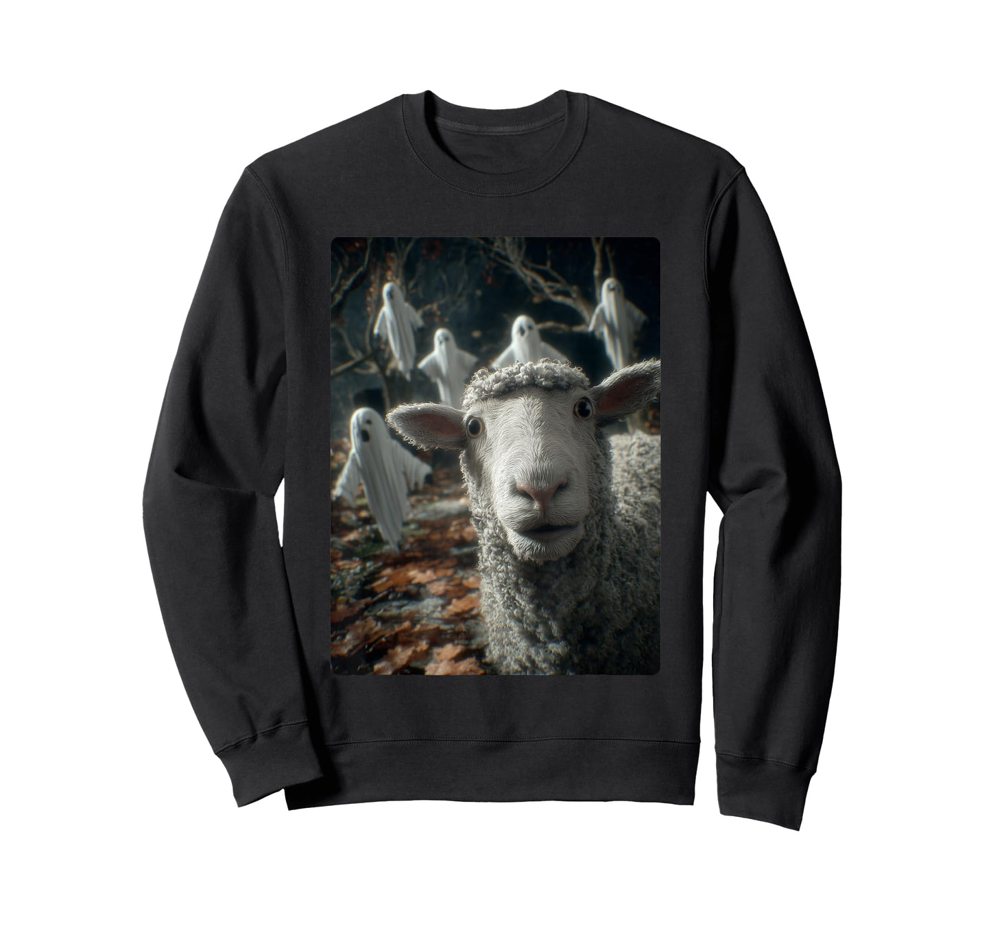 Funny Sheep Selfie Ghosts Haunted Forest Halloween Animal T-Shirt