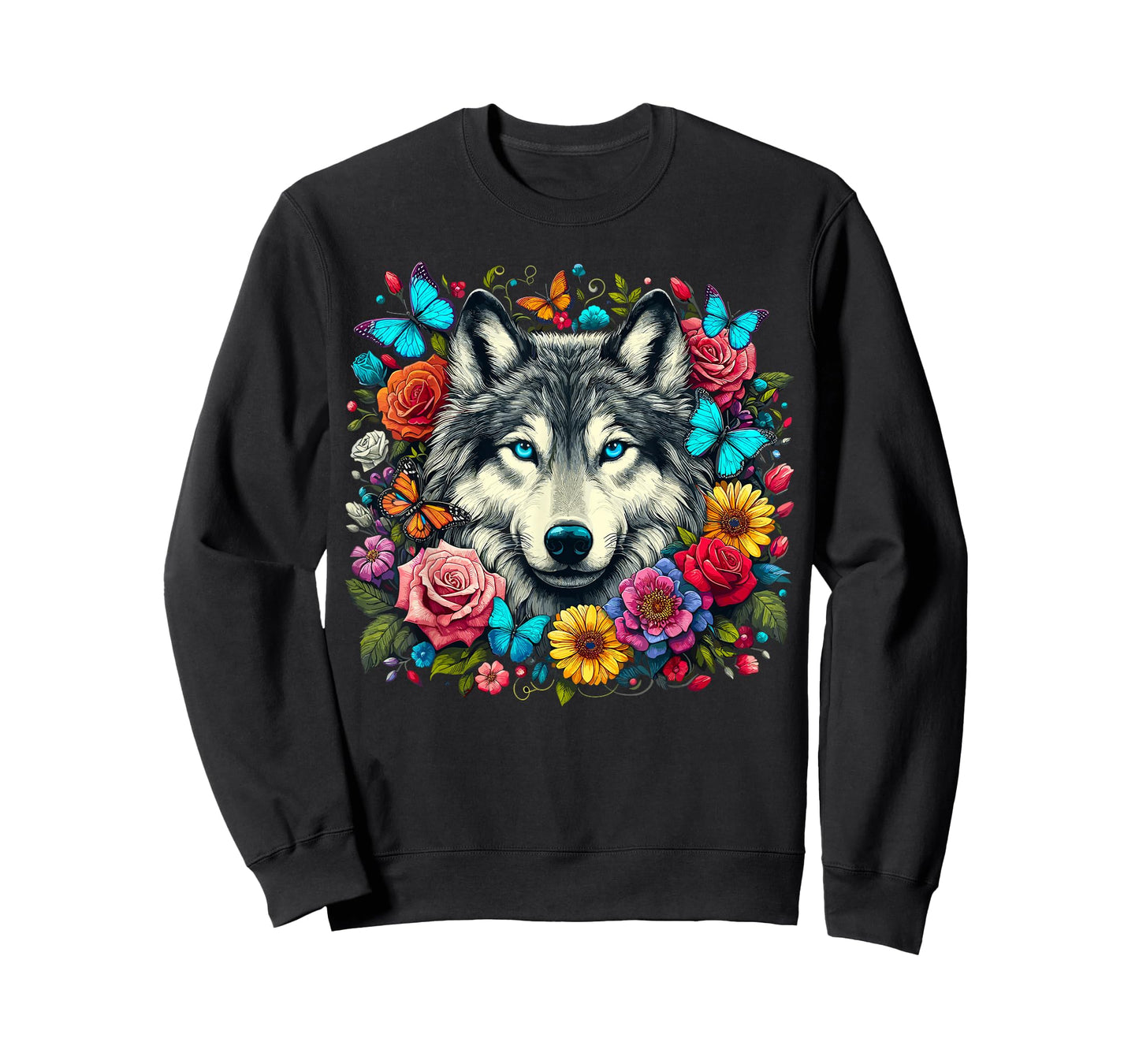 Wolf Animal With Flowers T-Shirt