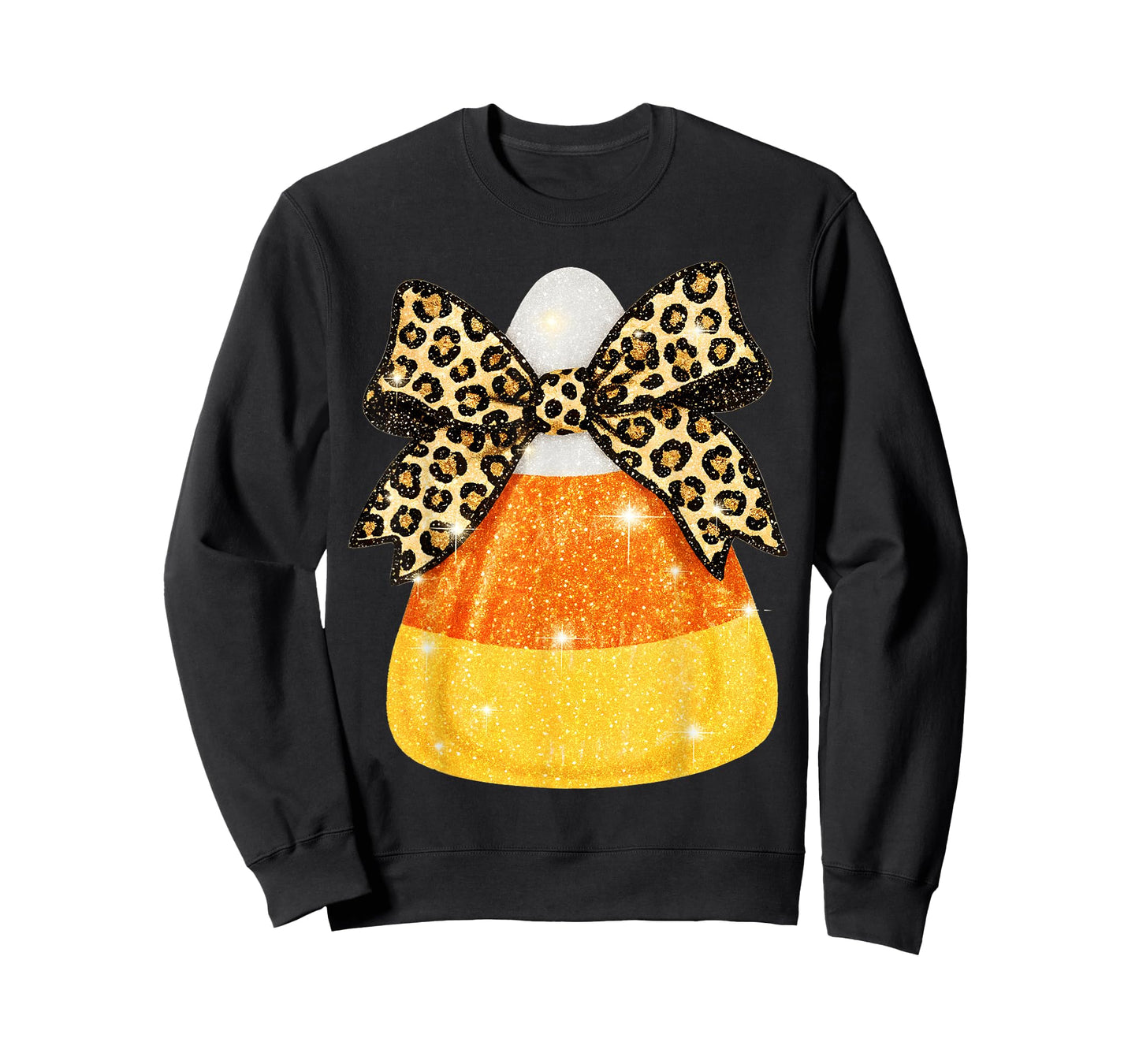 Halloween Candy Corn Leopard Coquette Bow Spooky Season T-Shirt