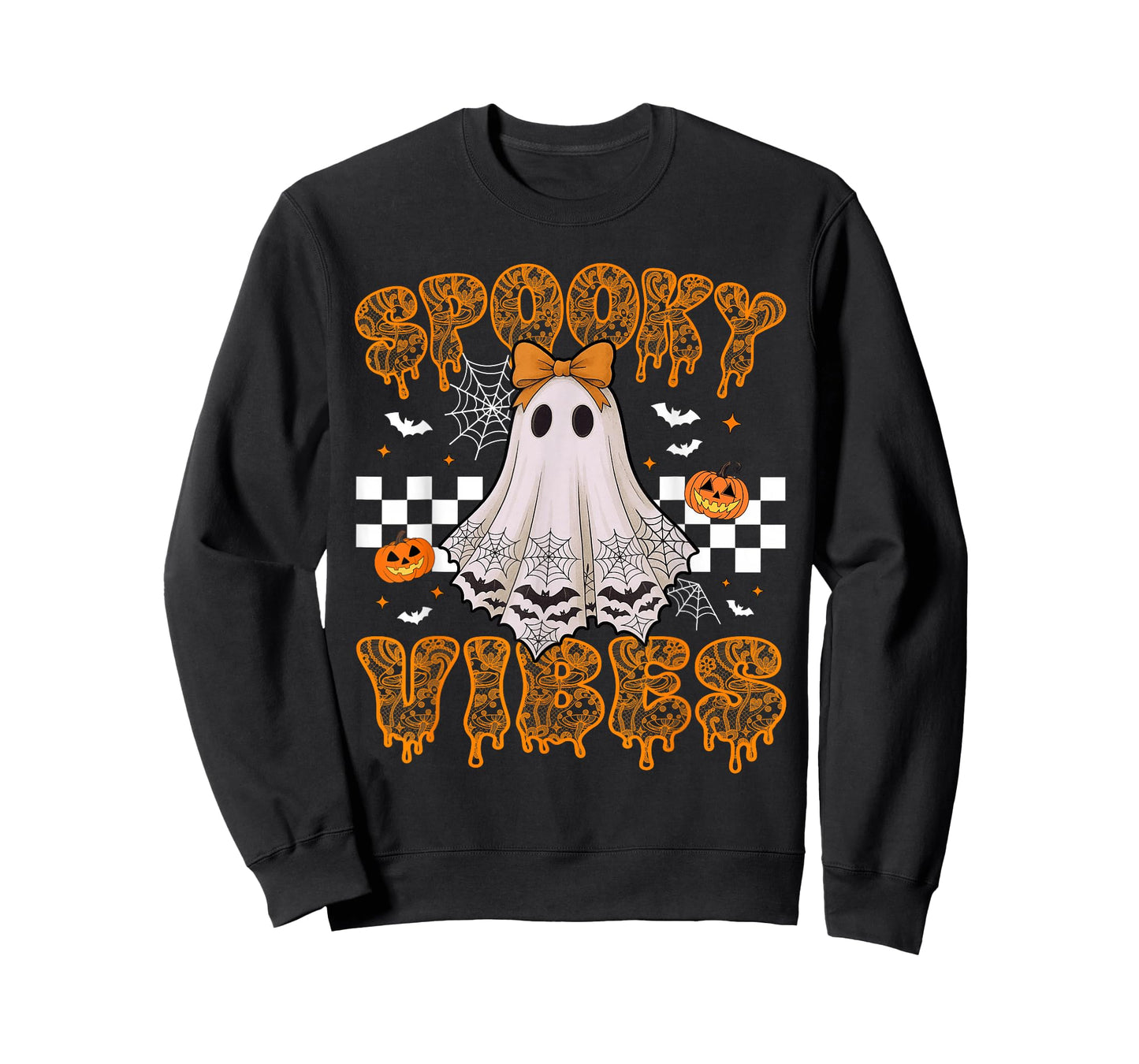 Spooky Vibes Ghost Retro Groovy Halloween Women Girls Kids T-Shirt