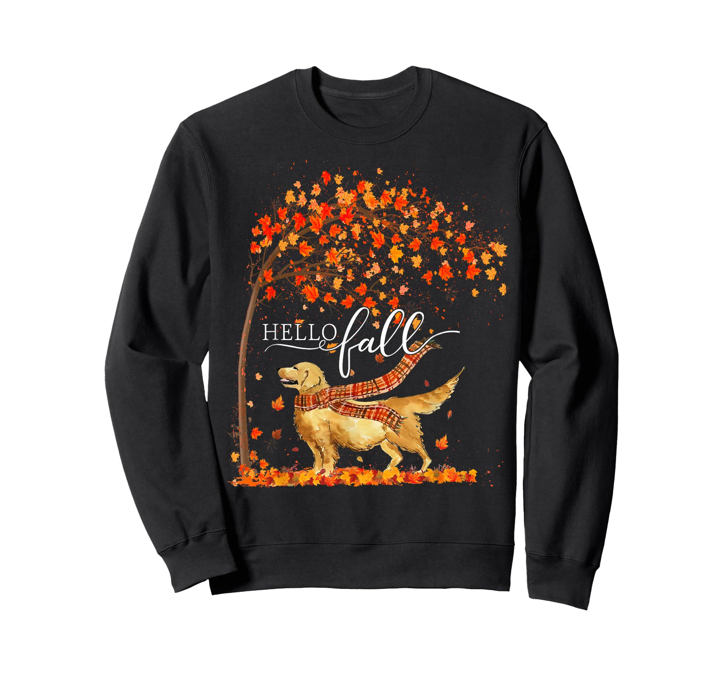 Hello Fall Tree Thanksgiving Dog Lover Golden Retriever T-Shirt for Men Women