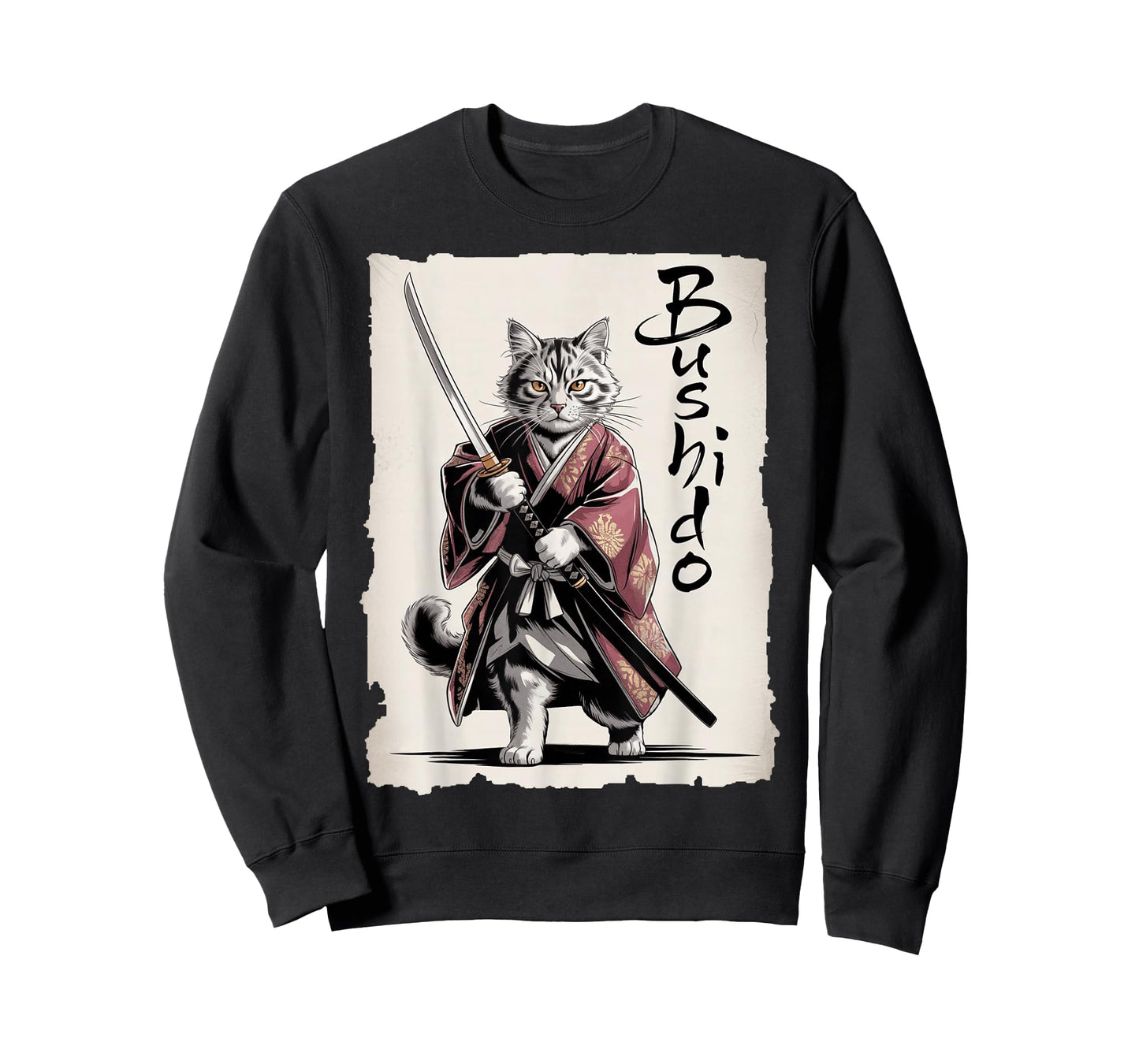 Samurai Cat Vintage Ukiyo-e Warrior Art Graphic Fun Cat Art T-Shirt