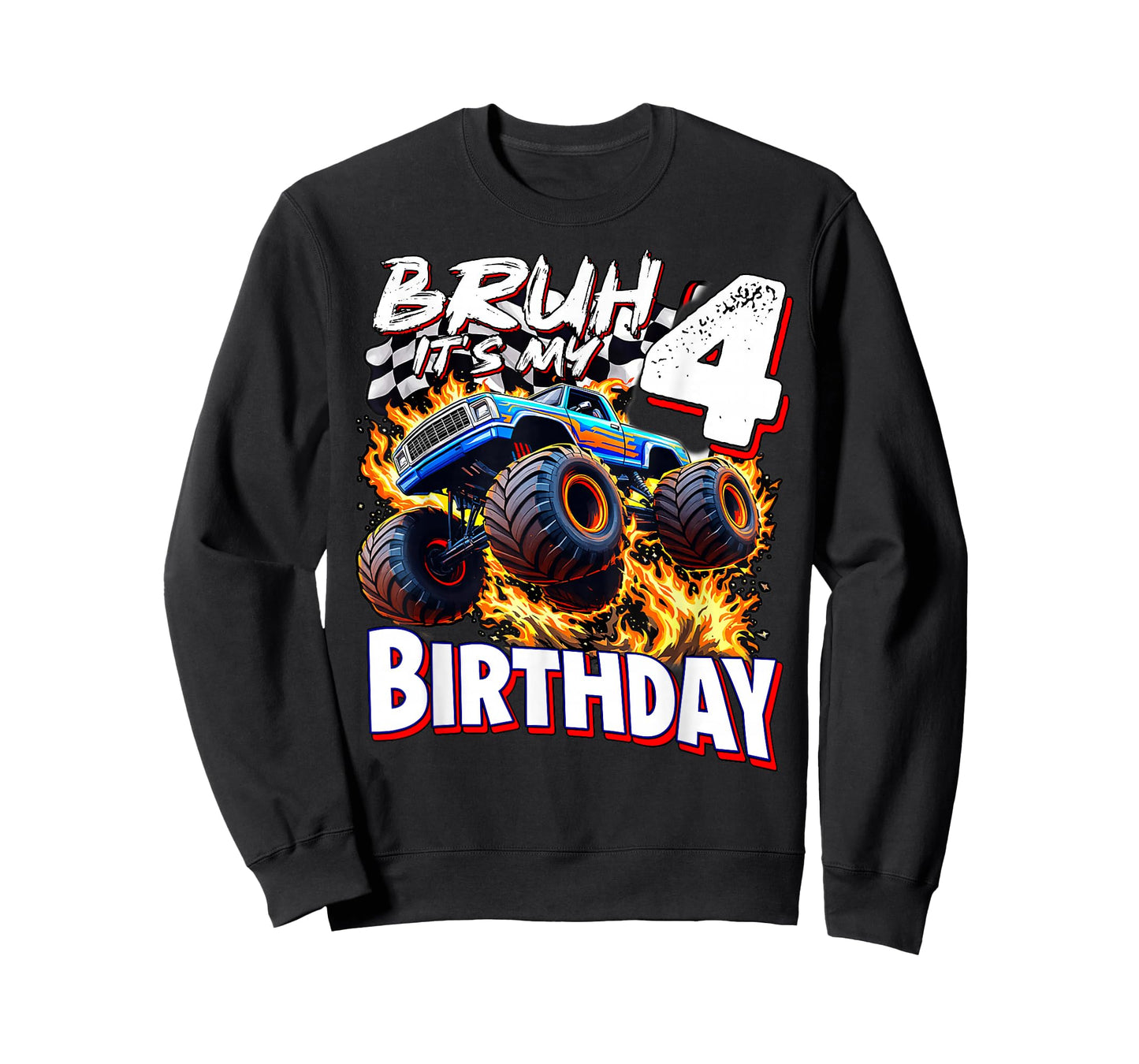 Bruh It's My 4th Birthday Monster Truck Boy 4 Year Old Kids T-Shirt