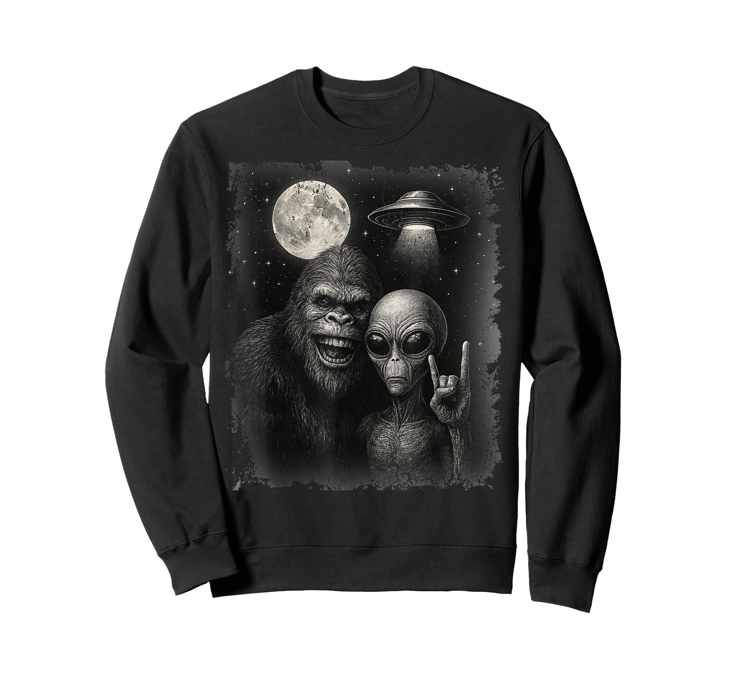 Funny Grunge Alien Selfie with Rock Bigfoot & UFO T-Shirt