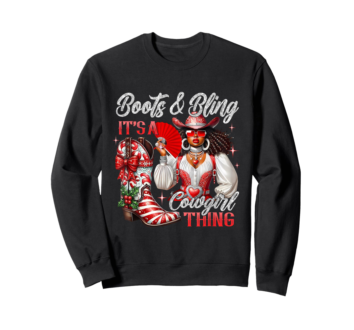 Merry Christmas Boots & Bling Its A Cowgirl Thing Afro Girls T-Shirt