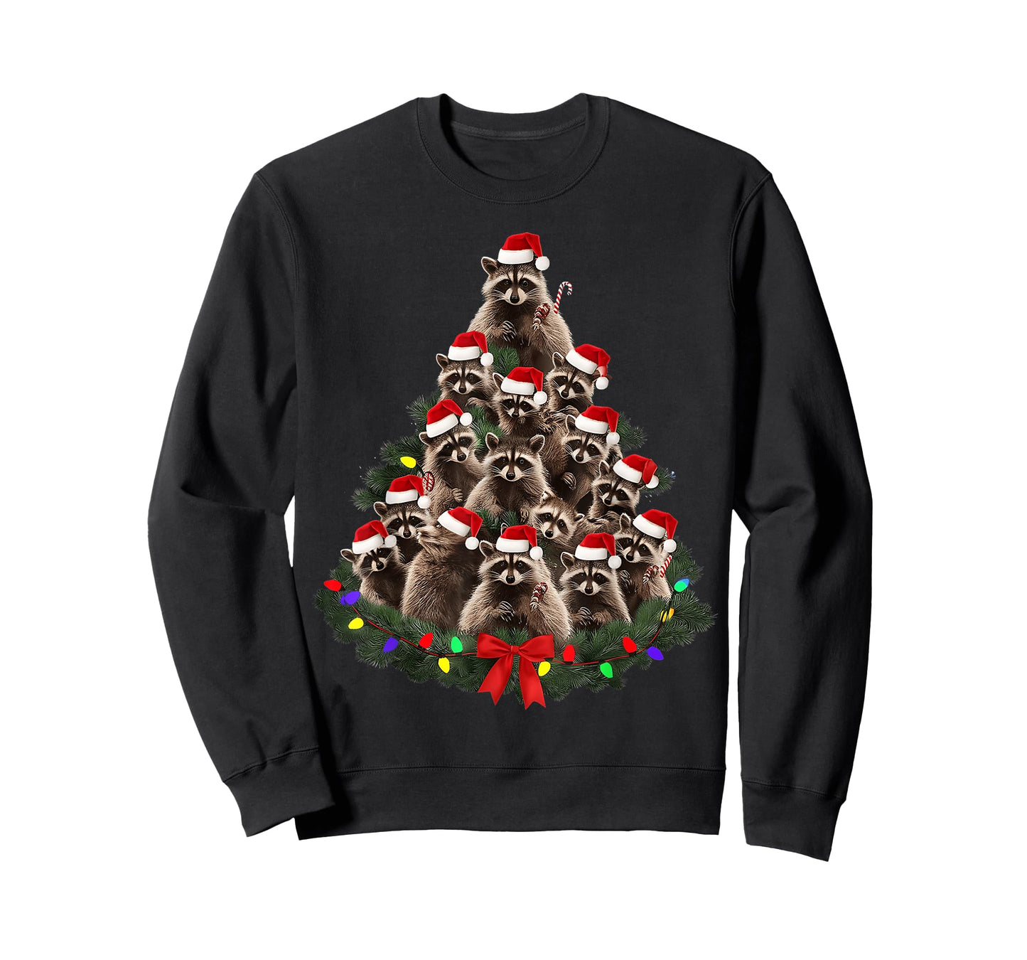 Raccoon Christmas Tree Lights Pajama Racoon Lover Xmas T-Shirt