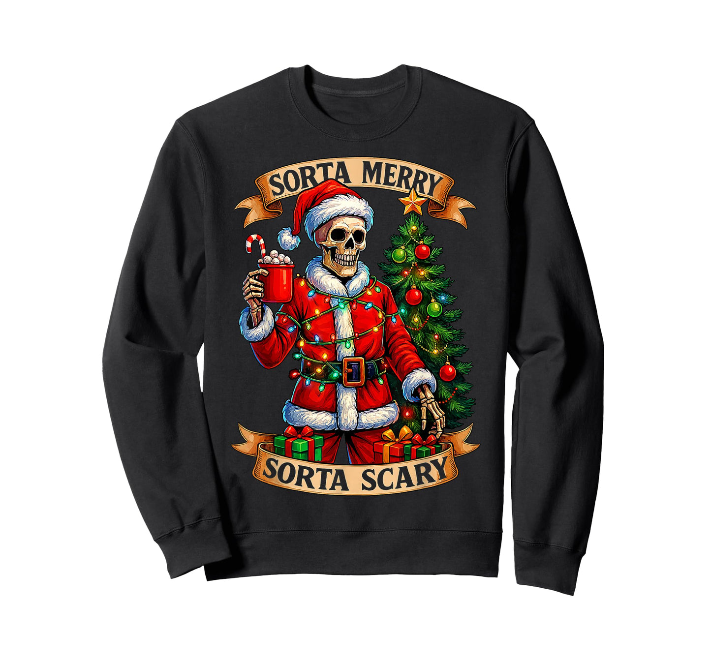 Sorta Merry Sorta Scary Christmas Funny Skeleton Xmas Tree T-Shirt
