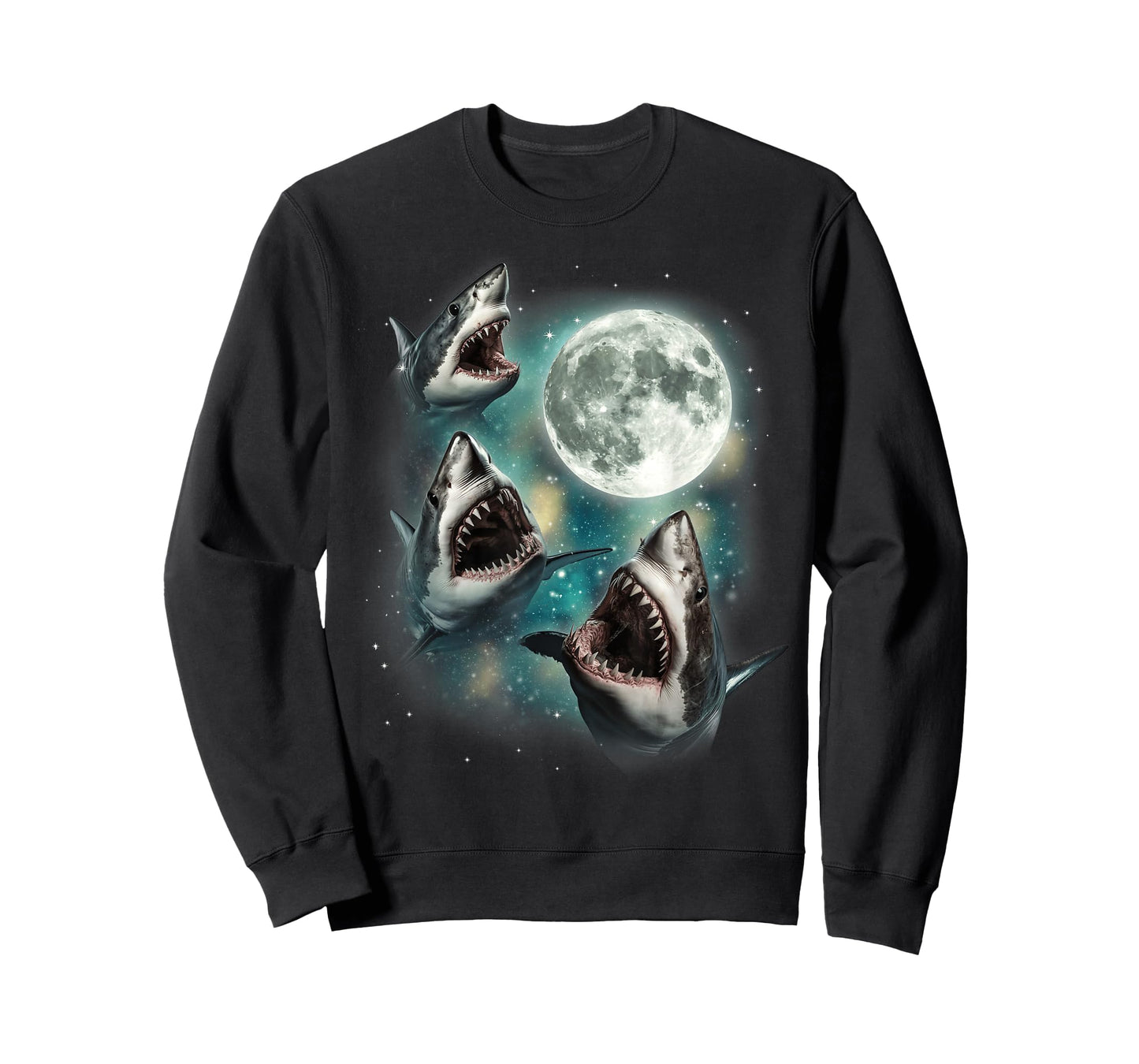 Three Shark Moon | 3 Great Whites Howling Wolfs Moon Parody T-Shirt