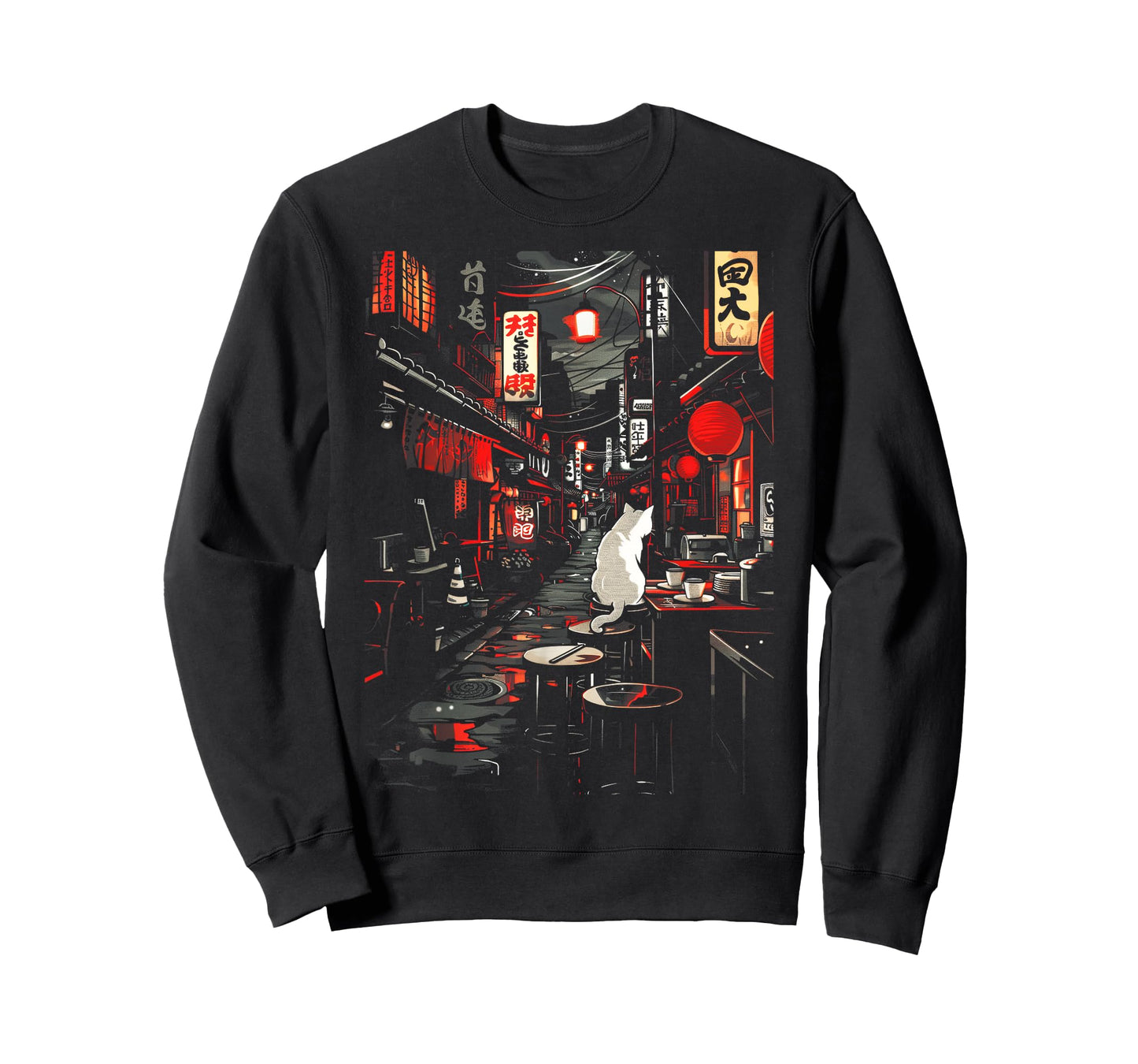 Japanese City Vintage Cat Sushi Japanese street Men Women T-Shirt