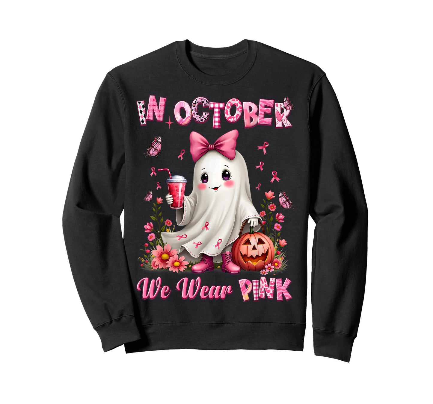 In October We Wear Pink Ghost Breast Cancer Awareness T-Shirt