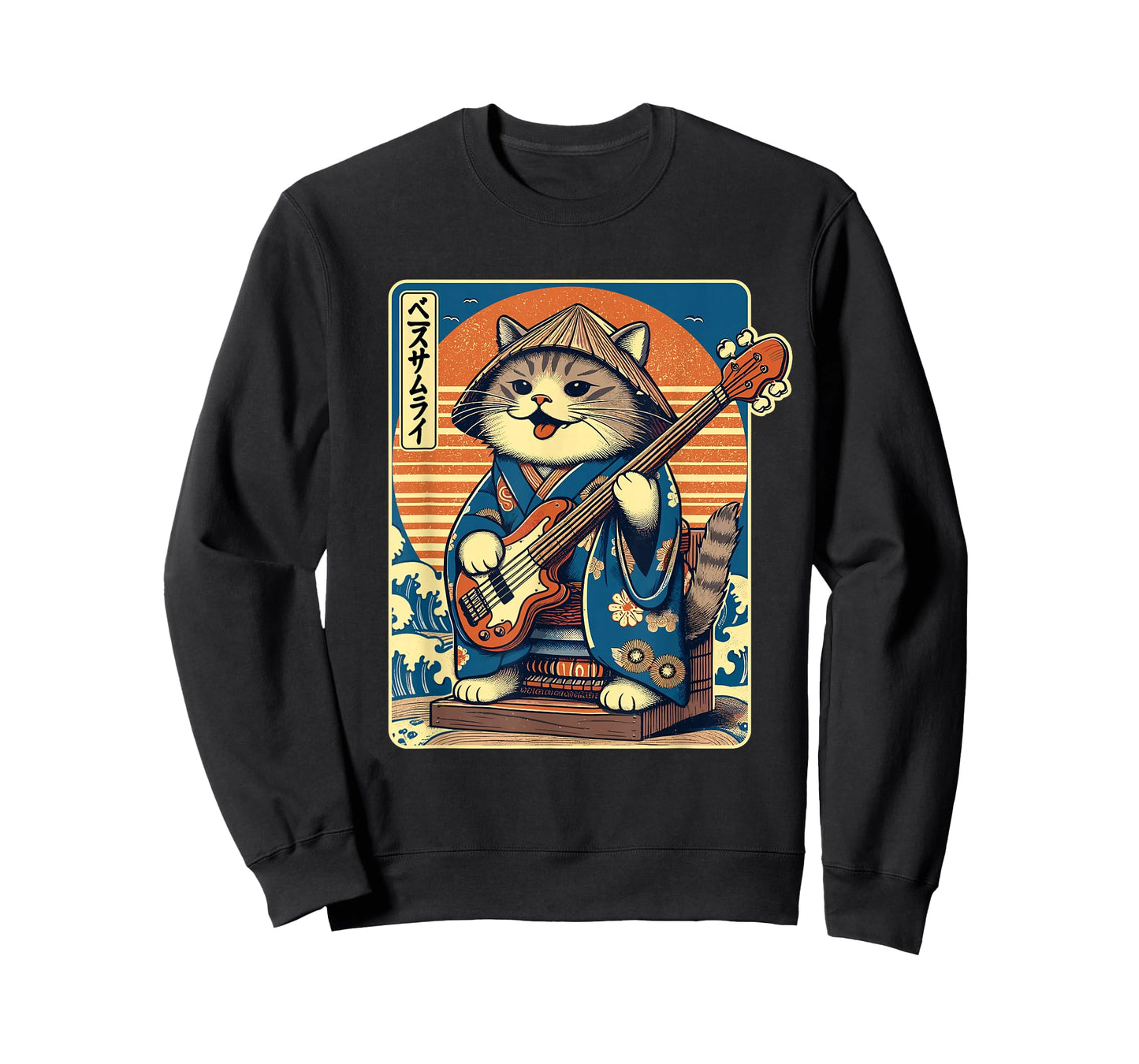 Japanese Samurai Cat Playing The Bass T-Shirt