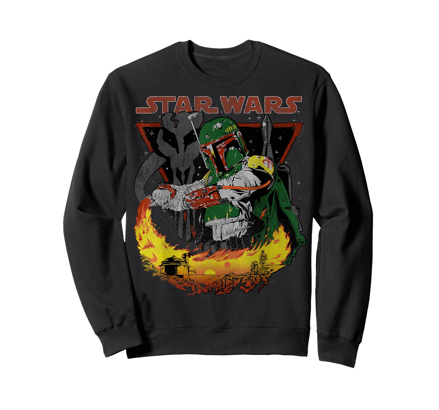 Star Wars Boba Fett Tatooine Flame Retro Poster T-Shirt