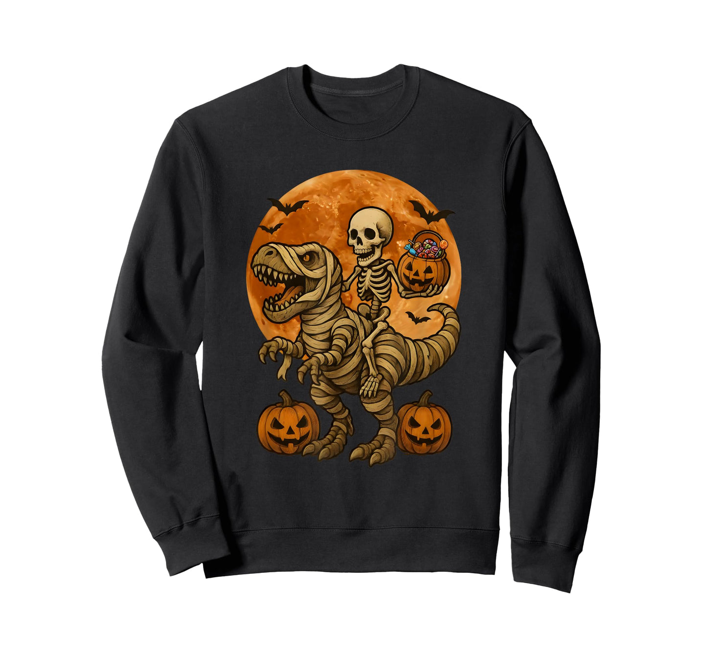 Skeleton on Dinosaur for Spooky Halloween Costume Pumpkin T-Shirt