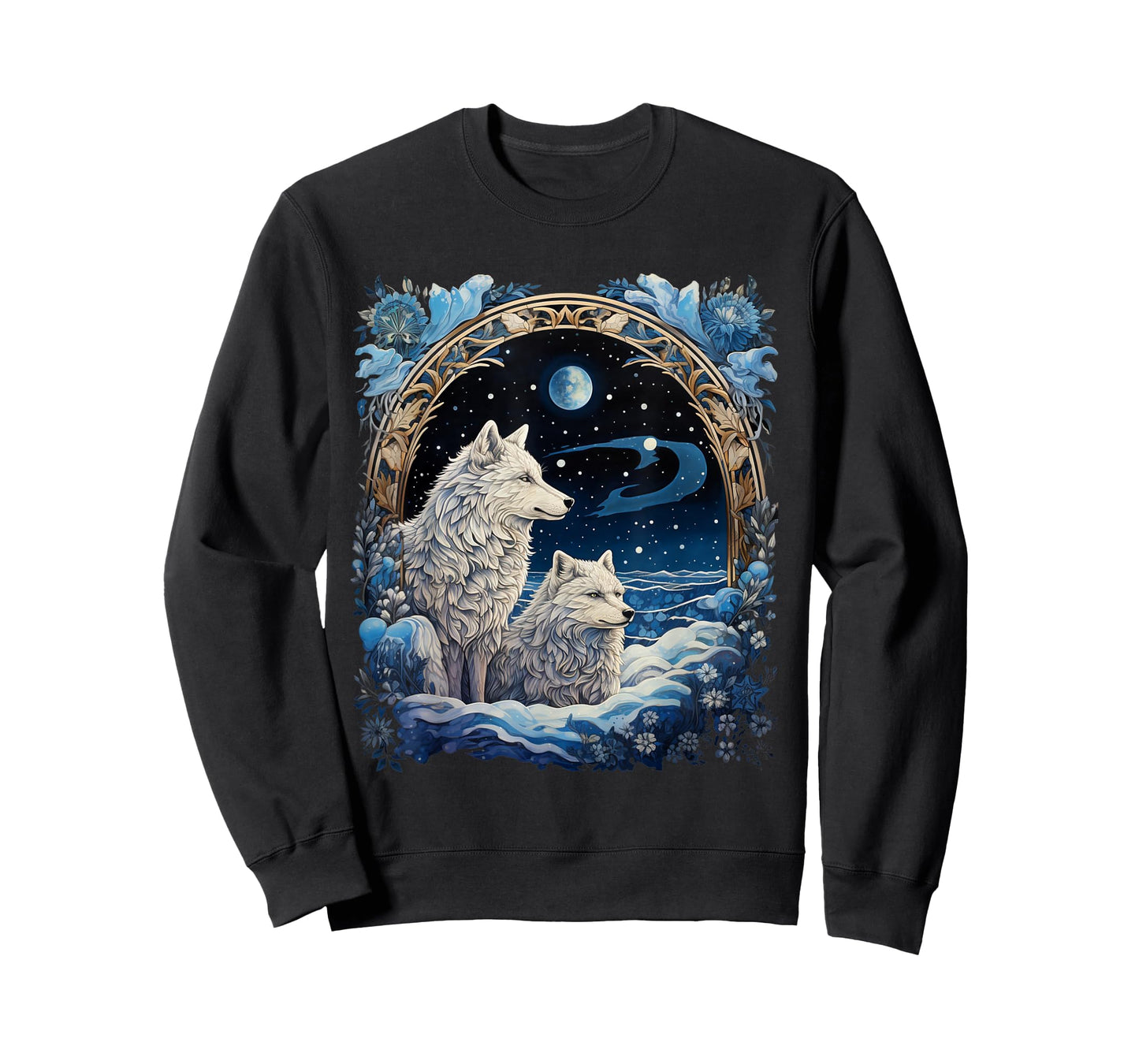Winter Wolves Peaceful Snowscape Portrait Art Noveau T-Shirt