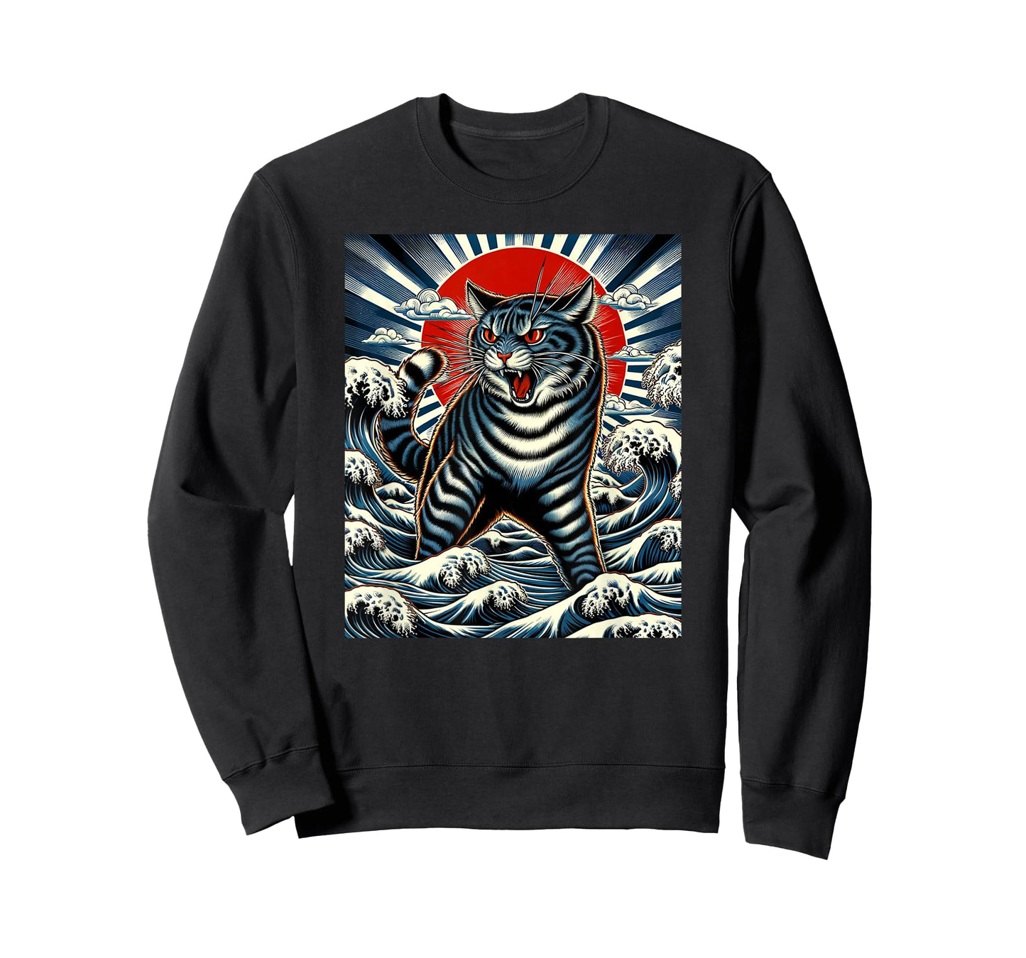 Kitty Kanagawa Cat Japanese Woodblock Catzilla Great Wave T-Shirt