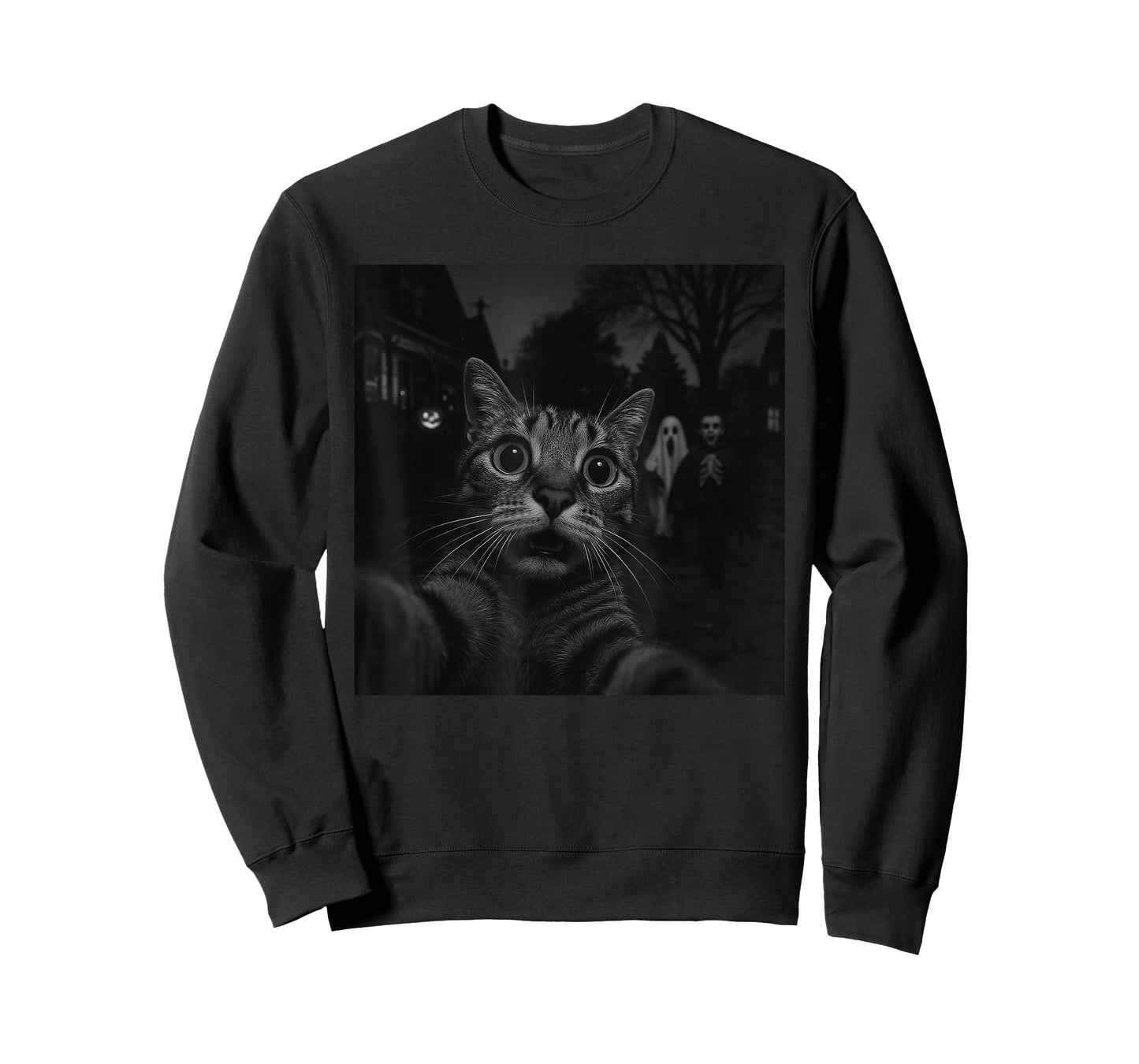 Funny Halloween Cat Selfie Ghost Skeleton Boo Trick or Treat T-Shirt