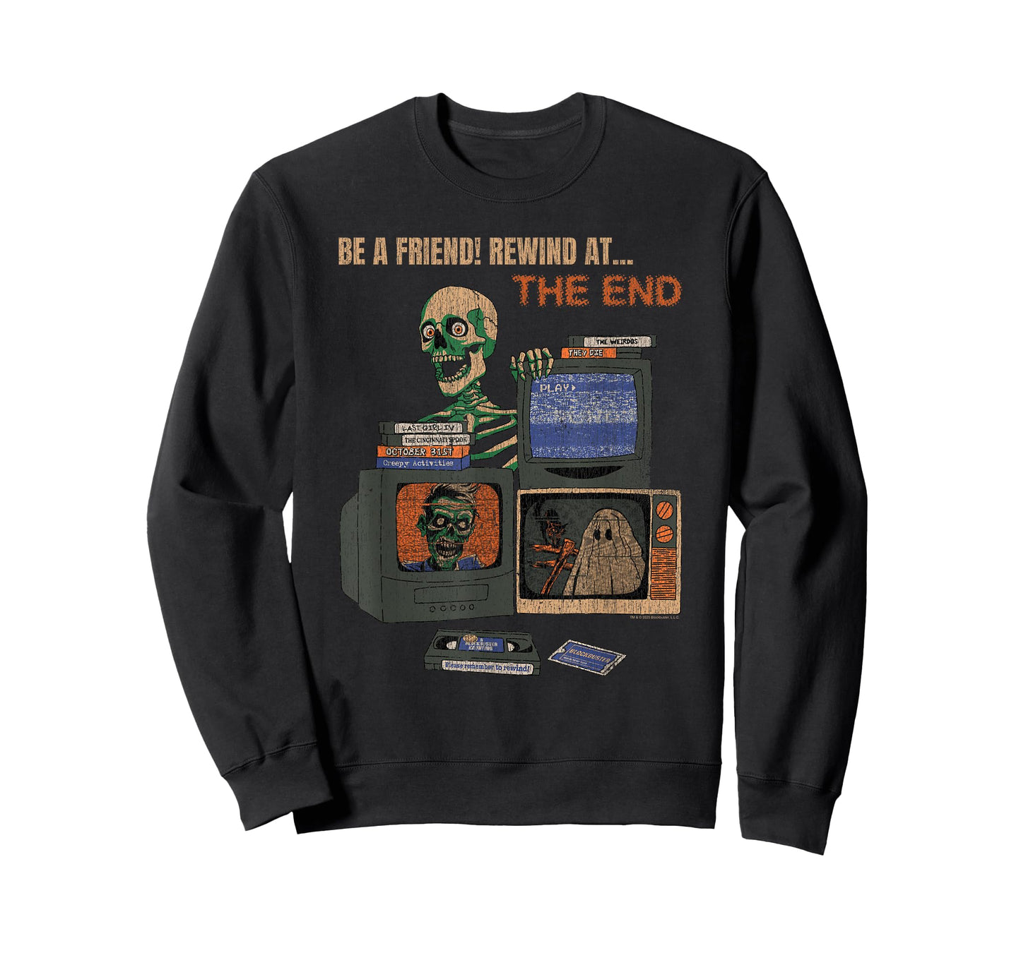 Blockbuster Rewind At the End Horror Movie Skeleton Vintage T-Shirt