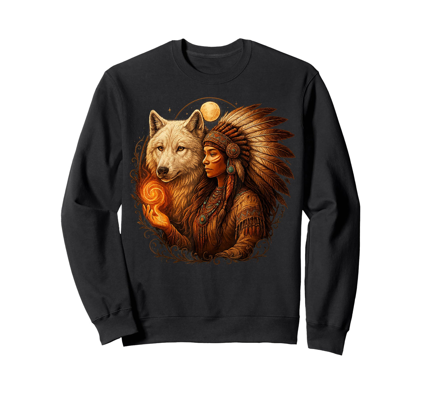 Indian Native American Woman with White Wolf Vitage Gifts T-Shirt