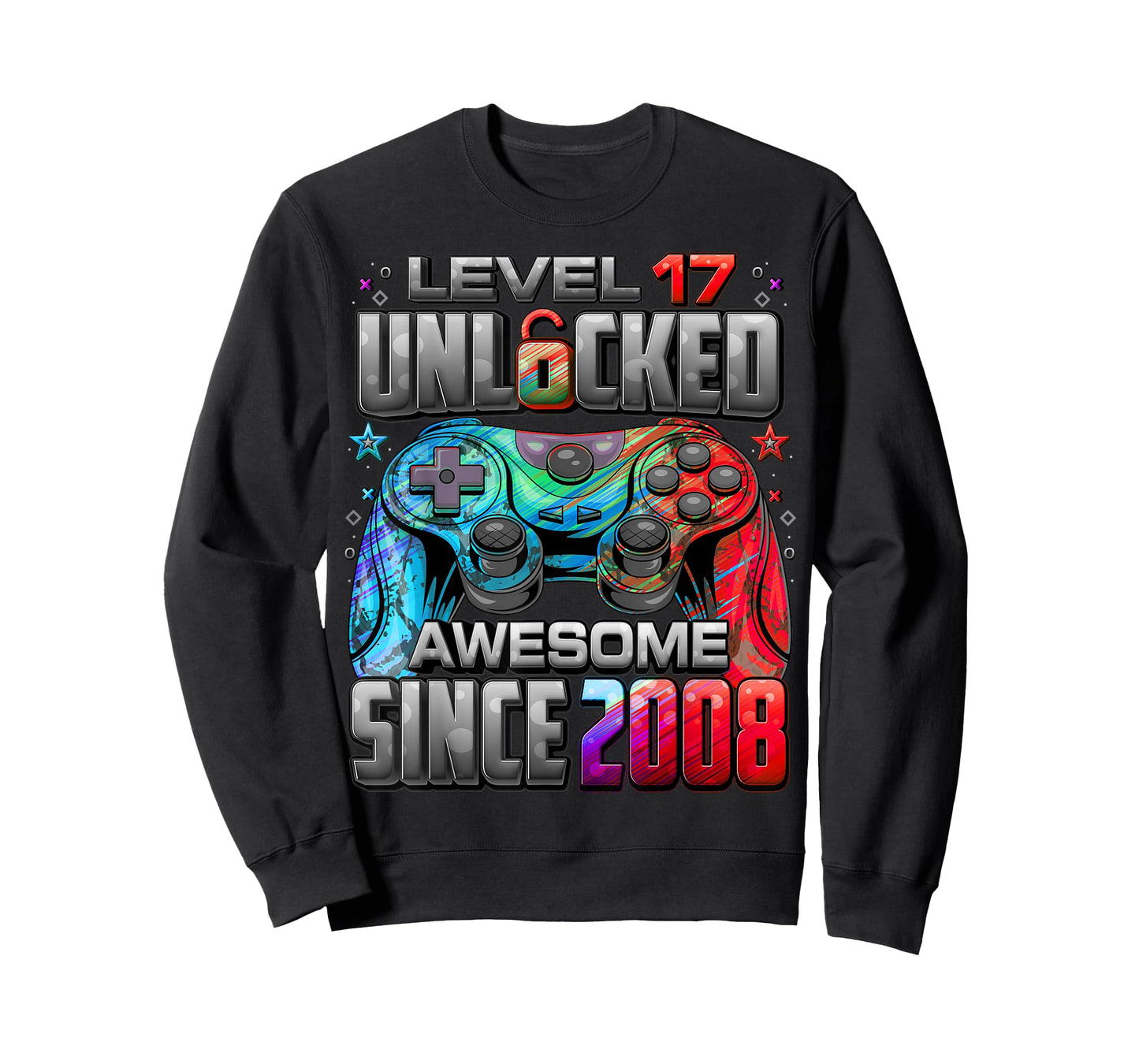Level 17 Unlocked Awesome Since 2008 17th Birthday Gaming T-Shirt