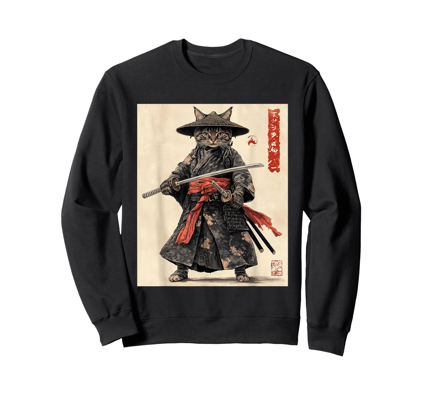Samurai Cat T-Shirt - Japanese Art Style Warrior Graphic Tee T-Shirt