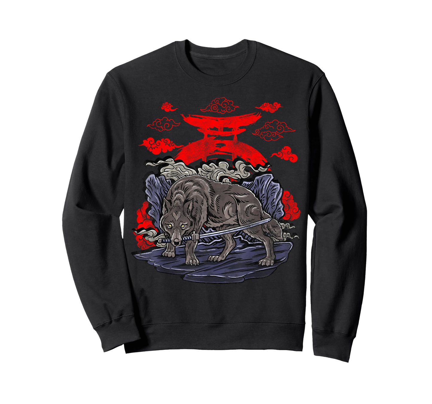 Wolf with Katana Japanese Wolf Art T-Shirt