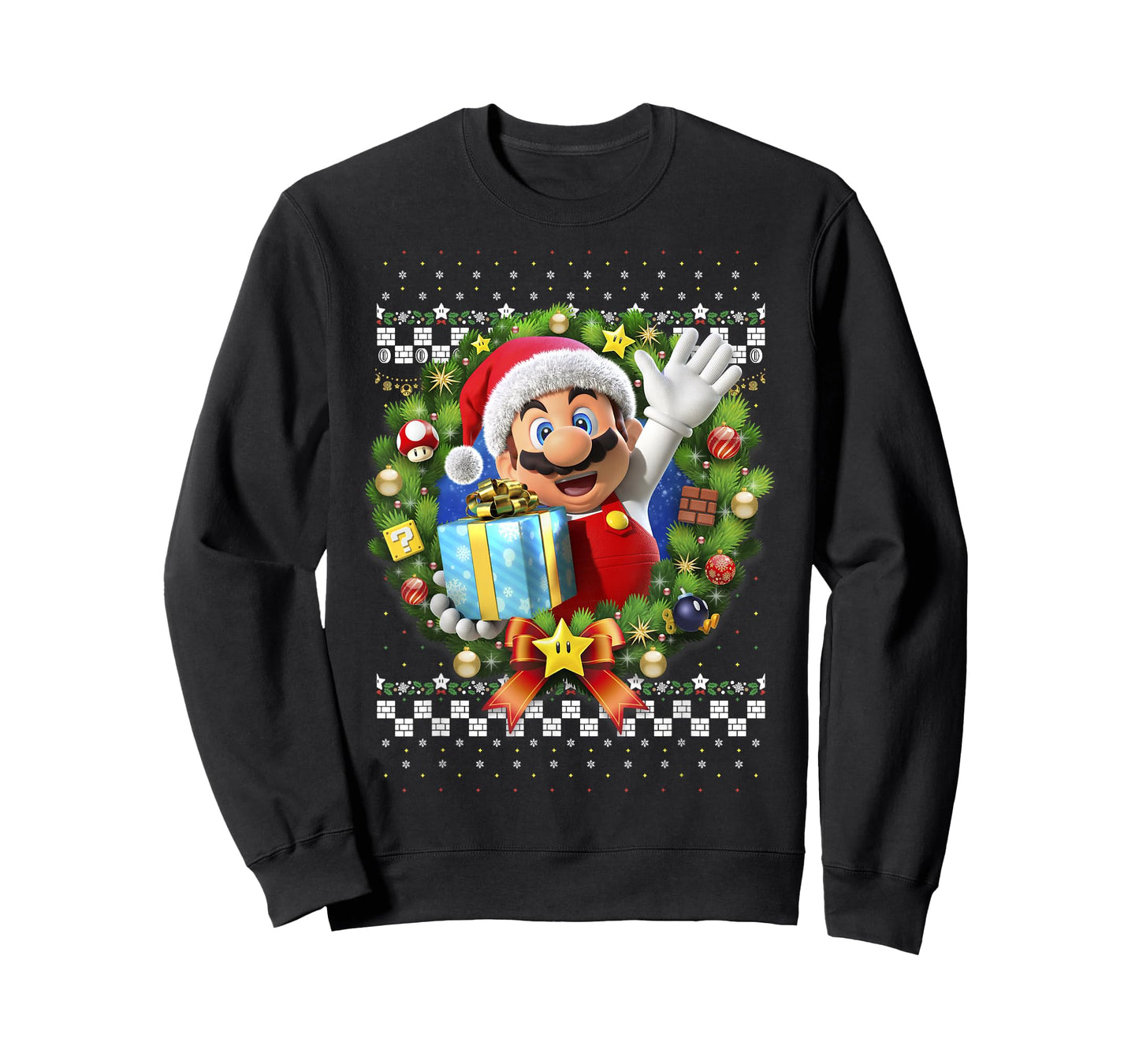 Super Mario Christmas Ugly Sweater Mario Present T-Shirt