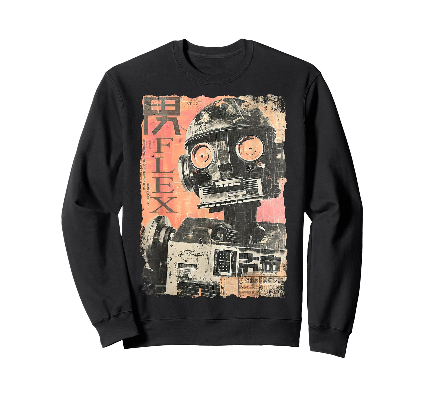 RTUZ Hip Hop Y2K Vintage Hipster Edgy Urban Streetwear Robot T-Shirt - Black, Small
