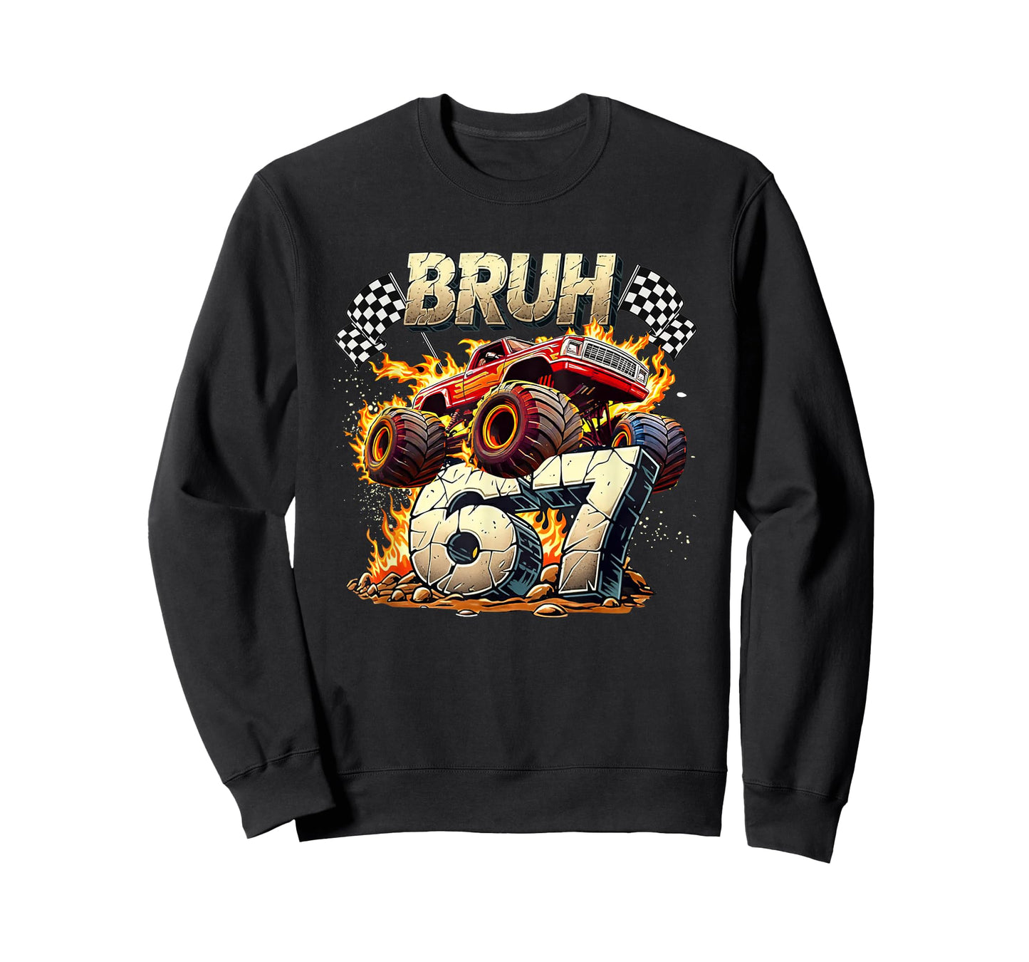 Bruh 67 Meme Funny Monster Truck 6 7 Costume Kids Youth Boys T-Shirt