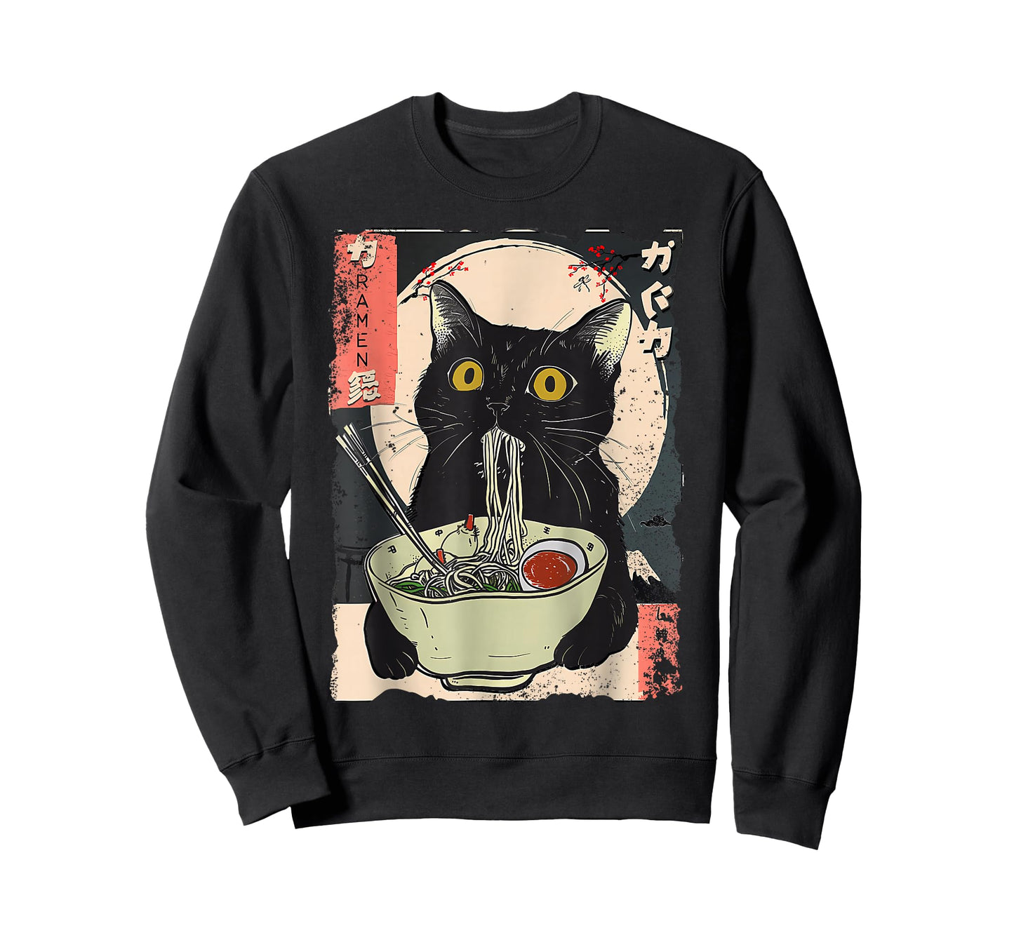 Vintage Cat Eating Ramen Funny Japanese Noodles T-Shirt