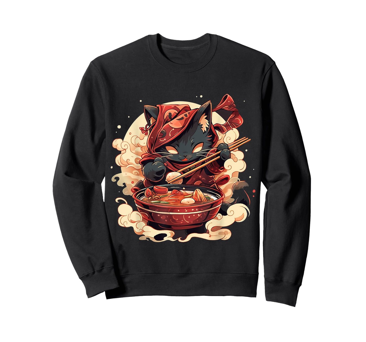 Japanese Art Ramen Cat Ninja Ukiyo-e Anime Style Samurai Cat T-Shirt