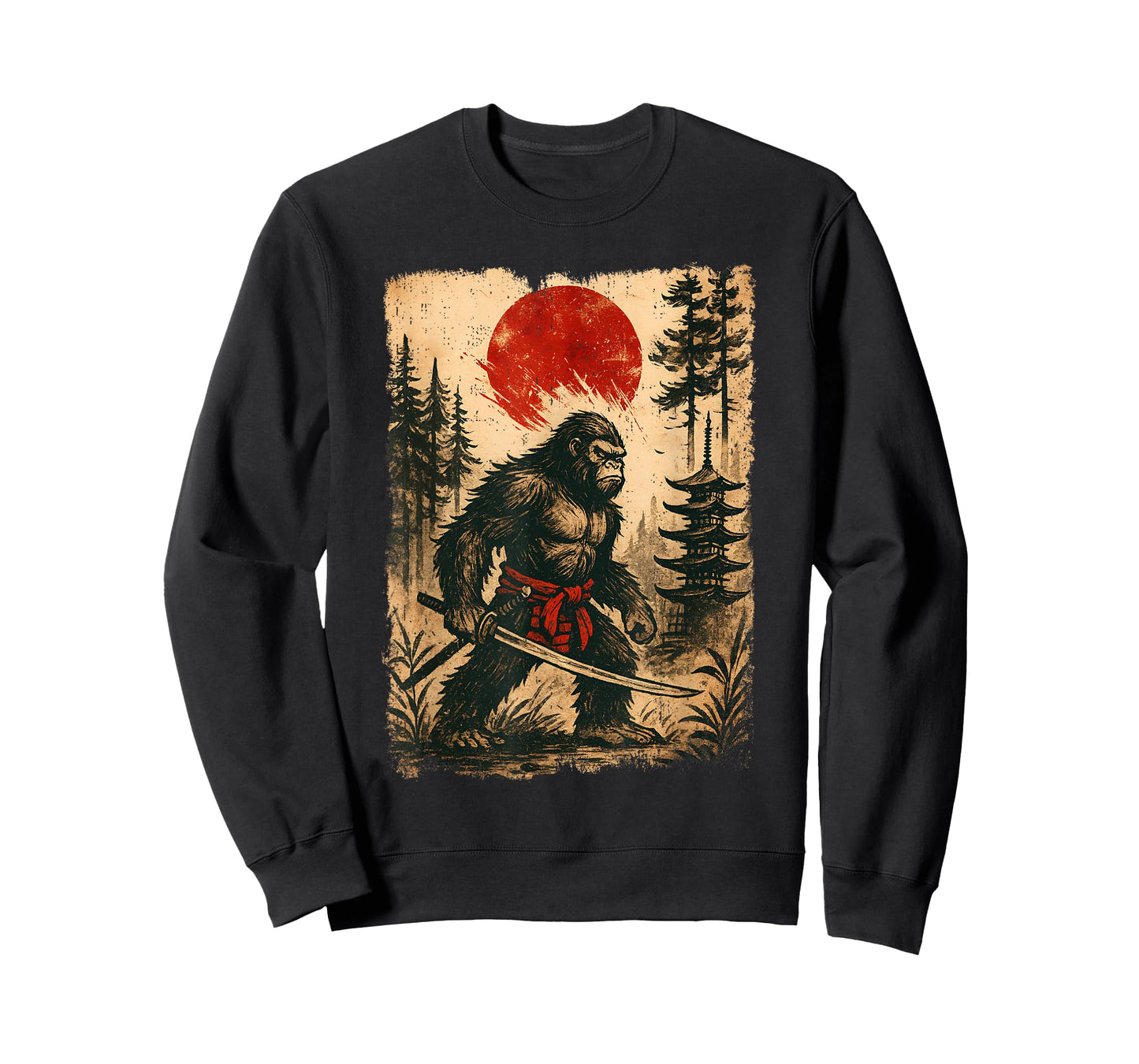 Funny Samurai Bigfoot Japanese Vintage Sasquatch Ukiyo-e T-Shirt
