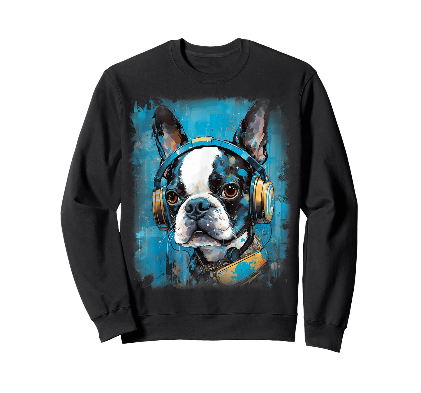 Rave EDM Boston Terrier Dog Headphone T-Shirt for Men Women Kids
