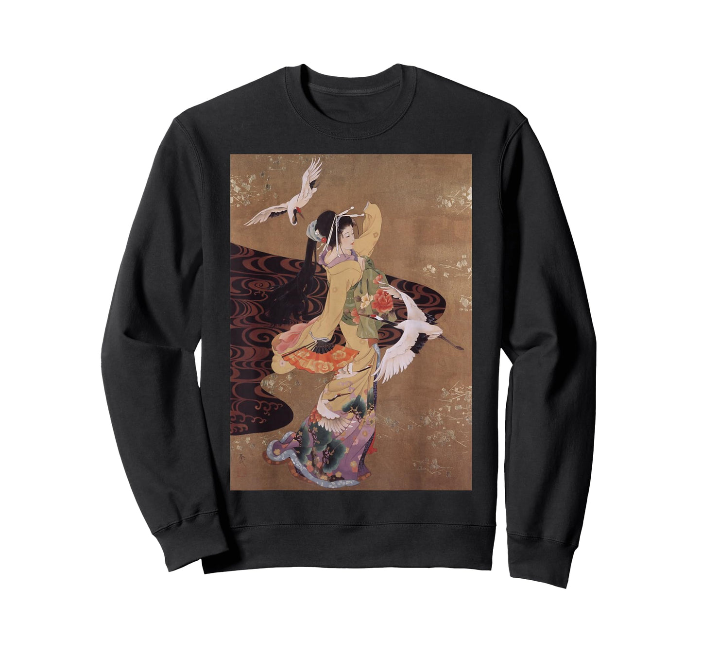Dance of Cranes Japanese Retro Art T-Shirt Small
