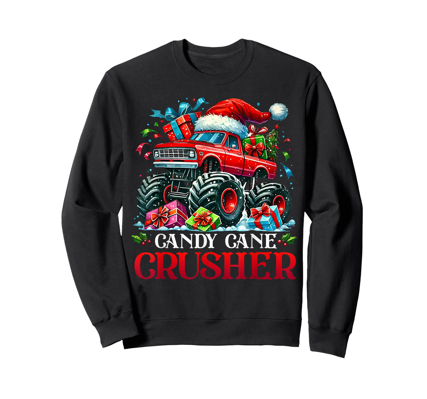 Christmas Candy Cane Crusher Red Monster Truck Present T-Shirt