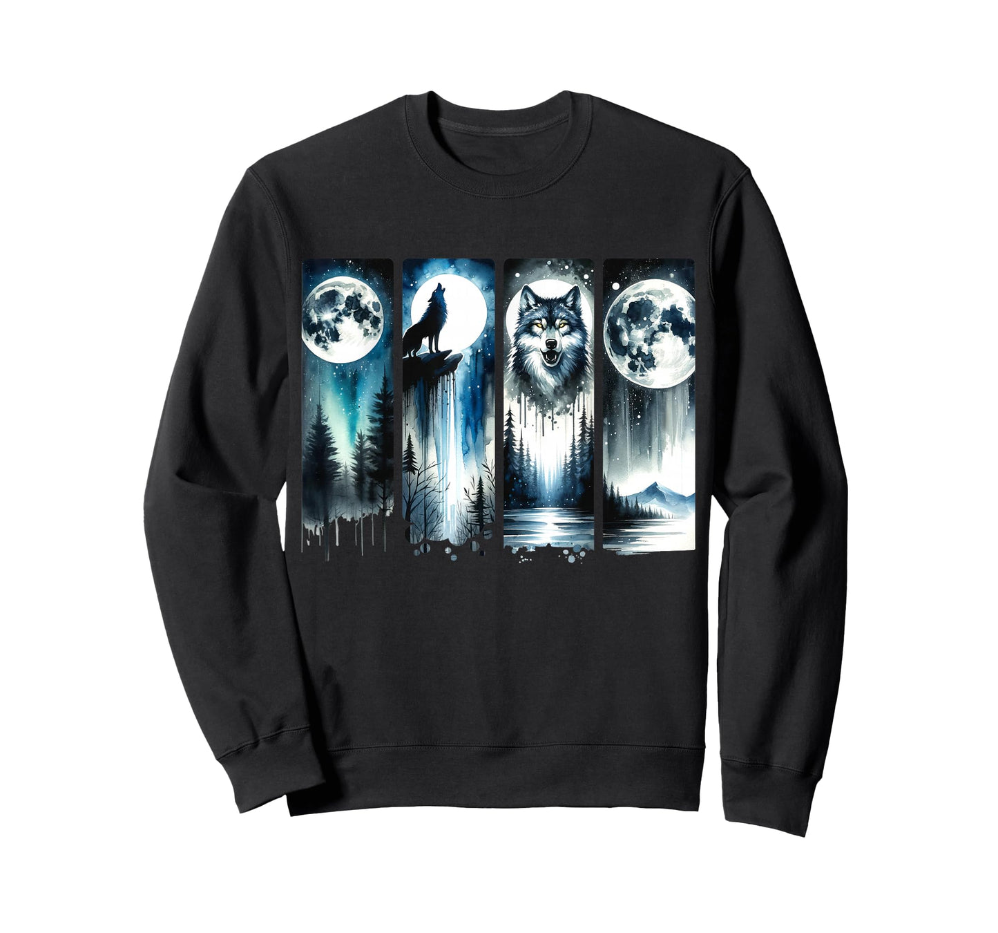 Wolf & Full Moon Forest Night Scene - Graphic T-Shirt
