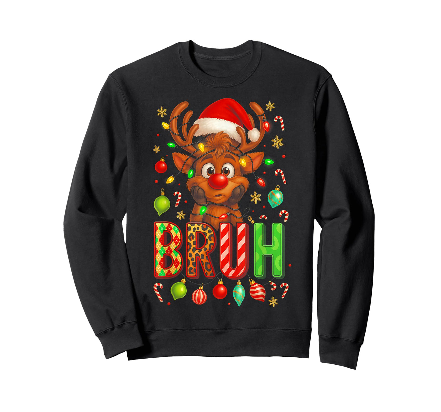 HUGvyn Bruh Christmas Deer Reindeer Boys Kids Xmas Pajamas T-Shirt