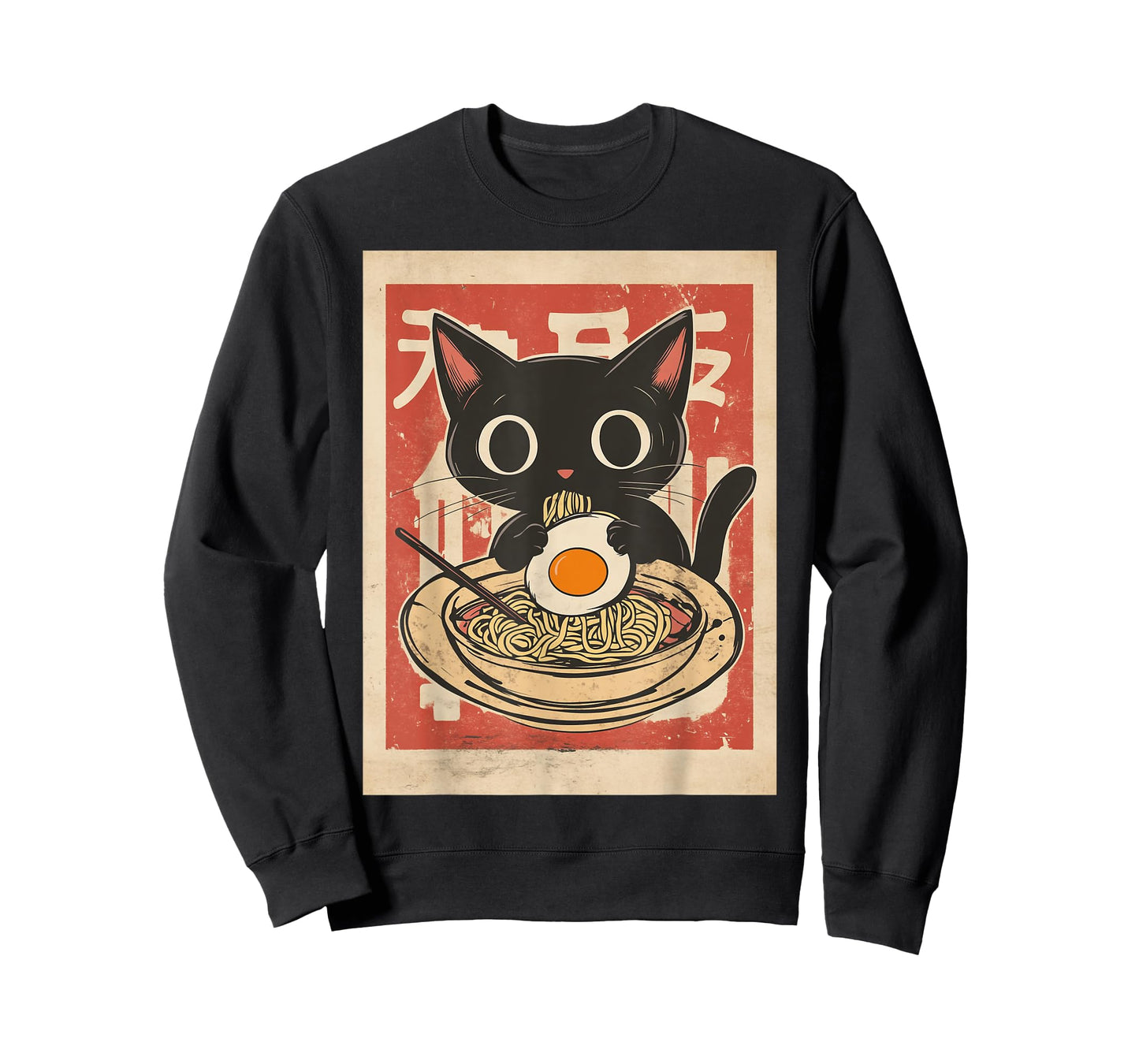 Cat Eating Ramen Noodle Anime Retro Japanese T-Shirt