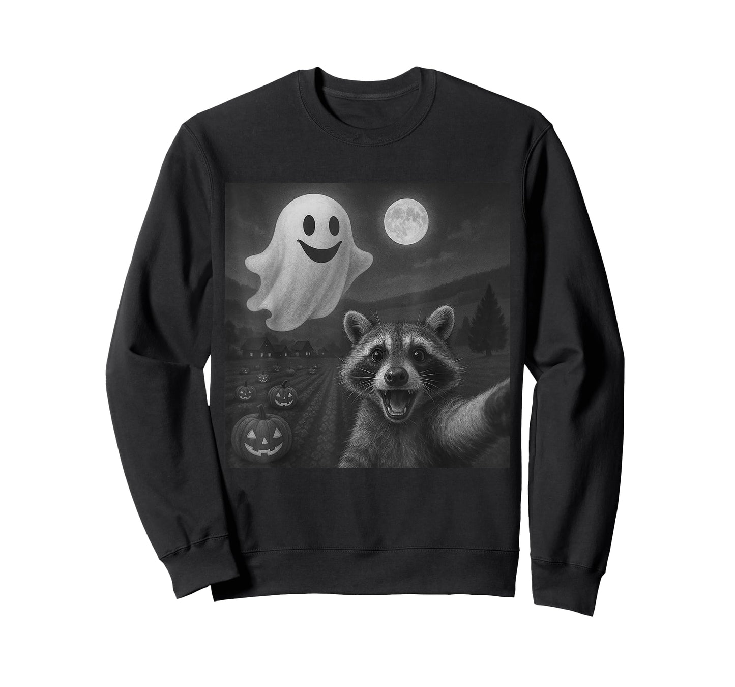 Raccoon Selfie With Ghost Funny Raccoon Halloween Graphic T-Shirt