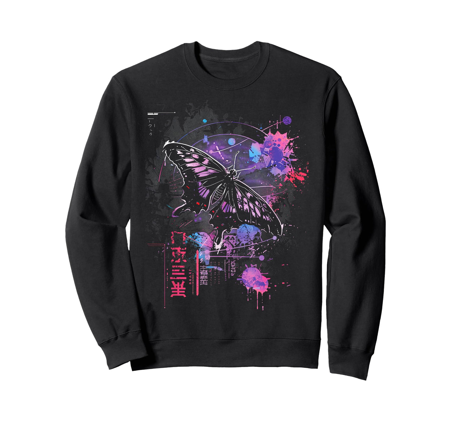 Anime Japanese Goth Cyberpunk City Butterfly Abstract Art T-Shirt