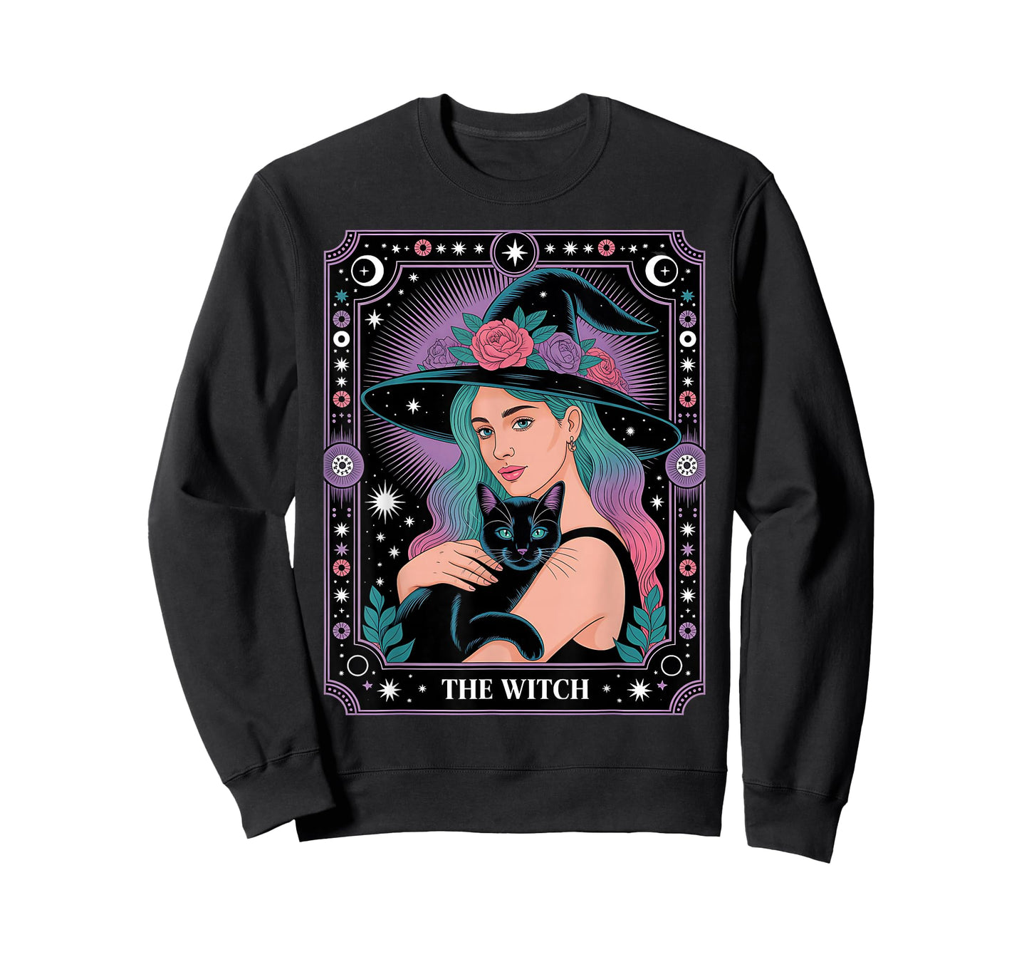 The Witch Cat Card Witch Vintage Gothic Halloween T-Shirt