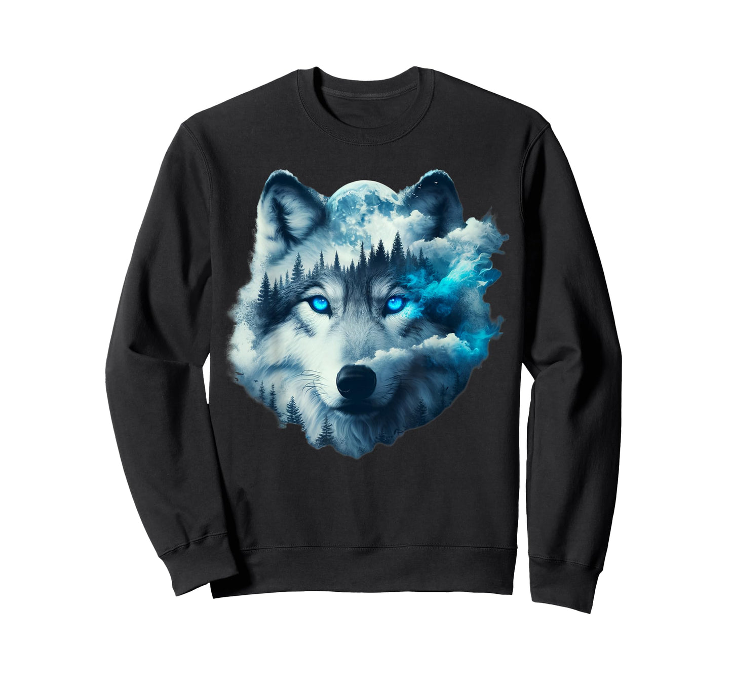 Surreal Double Exposure Art Moon Mist Wolf T-Shirt