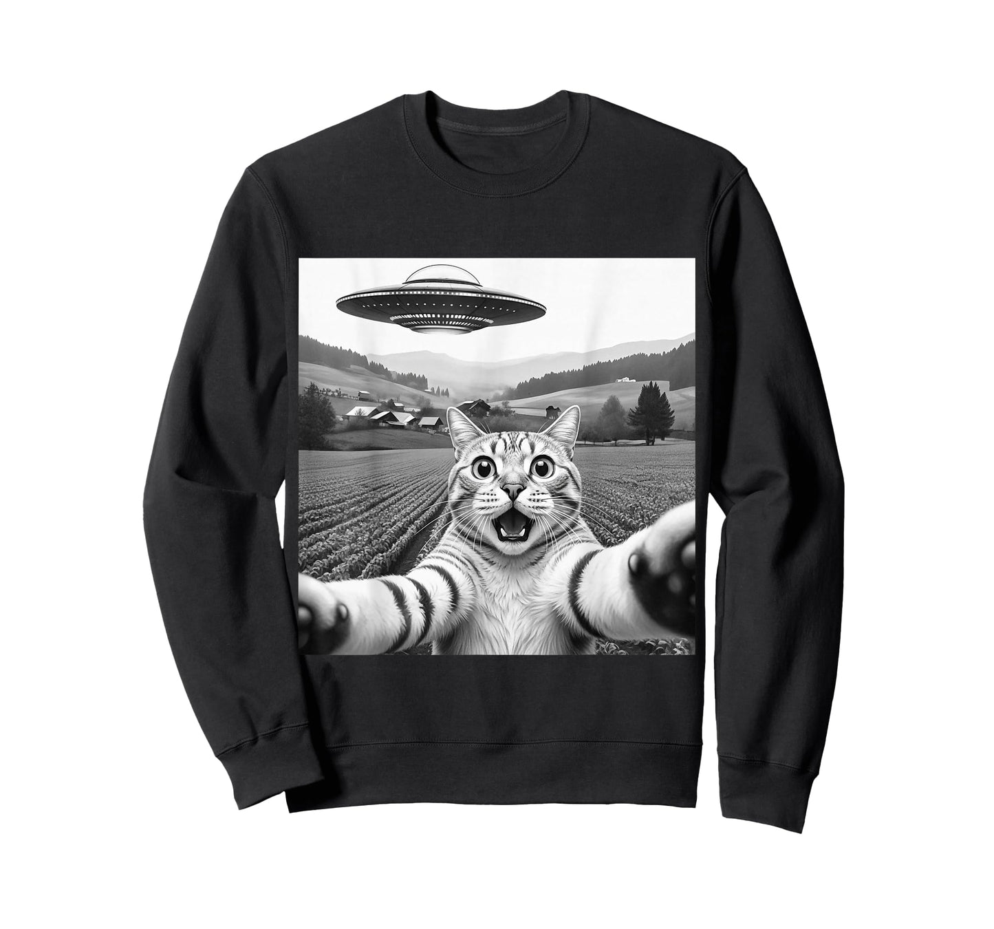 Cat Selfie with Alien UFO Funny Cat T-Shirt