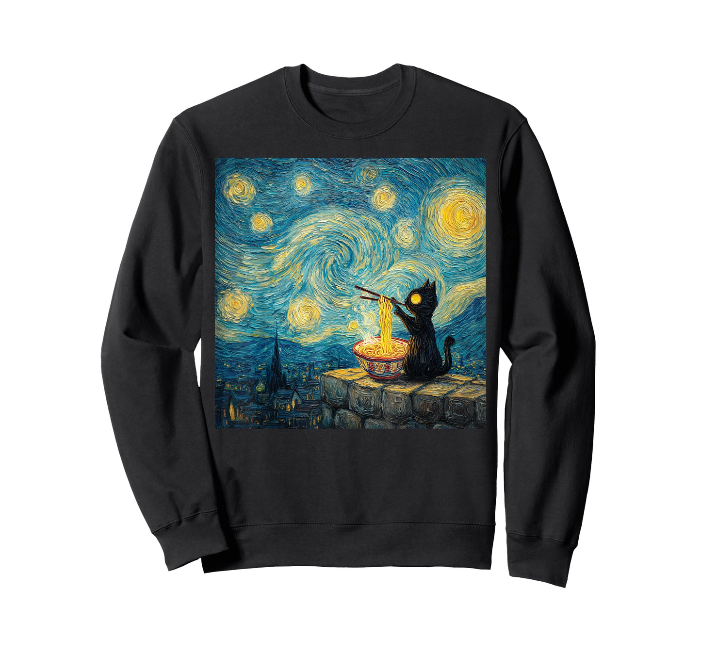 Ramen Cat Under Starry Sky – Cute Noodles & Cat Lovers Art T-Shirt