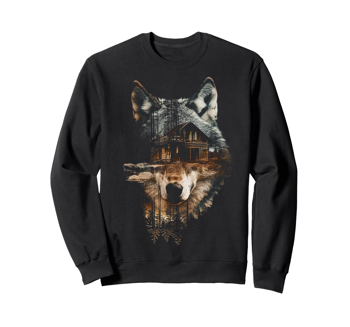 Wolf Nature House Animal Trees Illustration Art Wolf T-Shirt